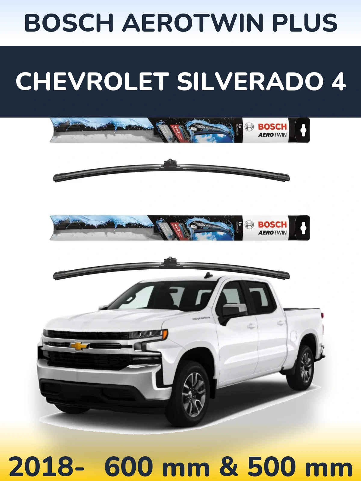 Комплект передніх щіток BOSCH AeroTwin Plus 600 & 500 мм для Chevrolet Silverado 4 2018-2026
