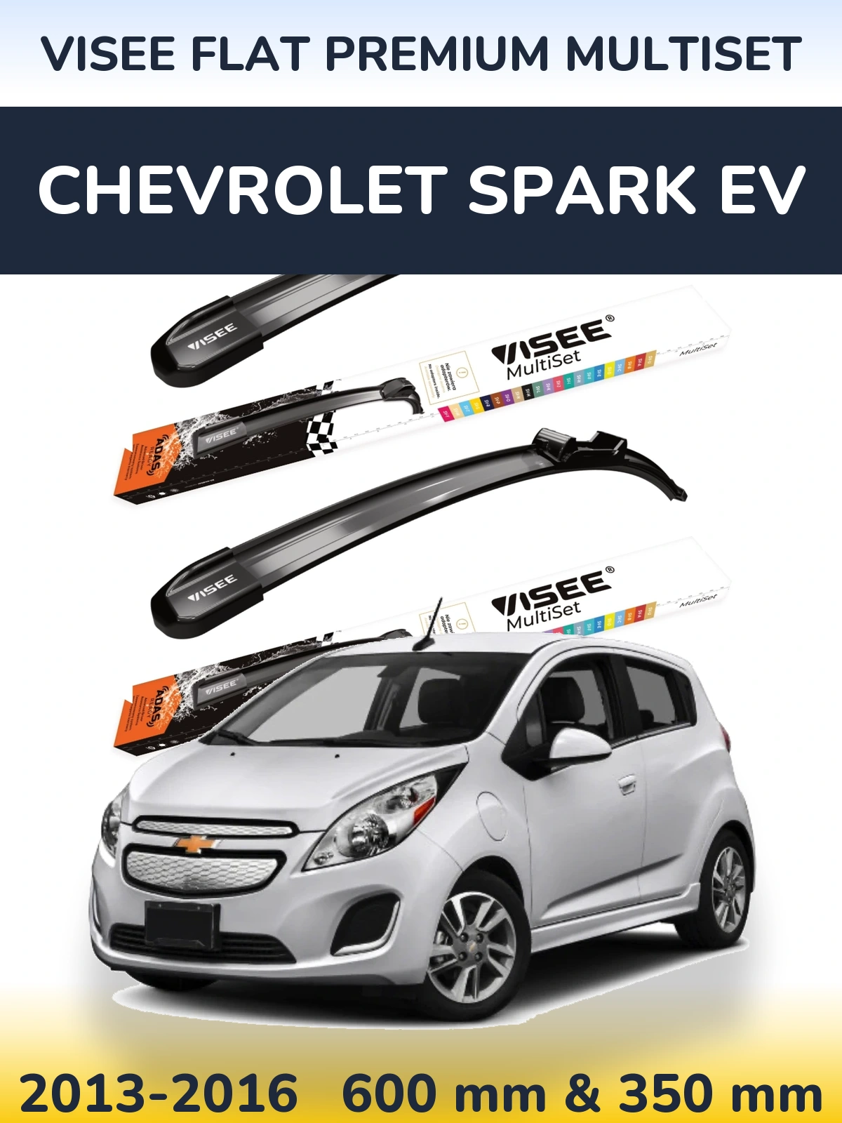 Front wiper blade set VISEE FLAT PREMIUM MultiSet 600 & 350 mm for Chevrolet Spark EV 2013-2016