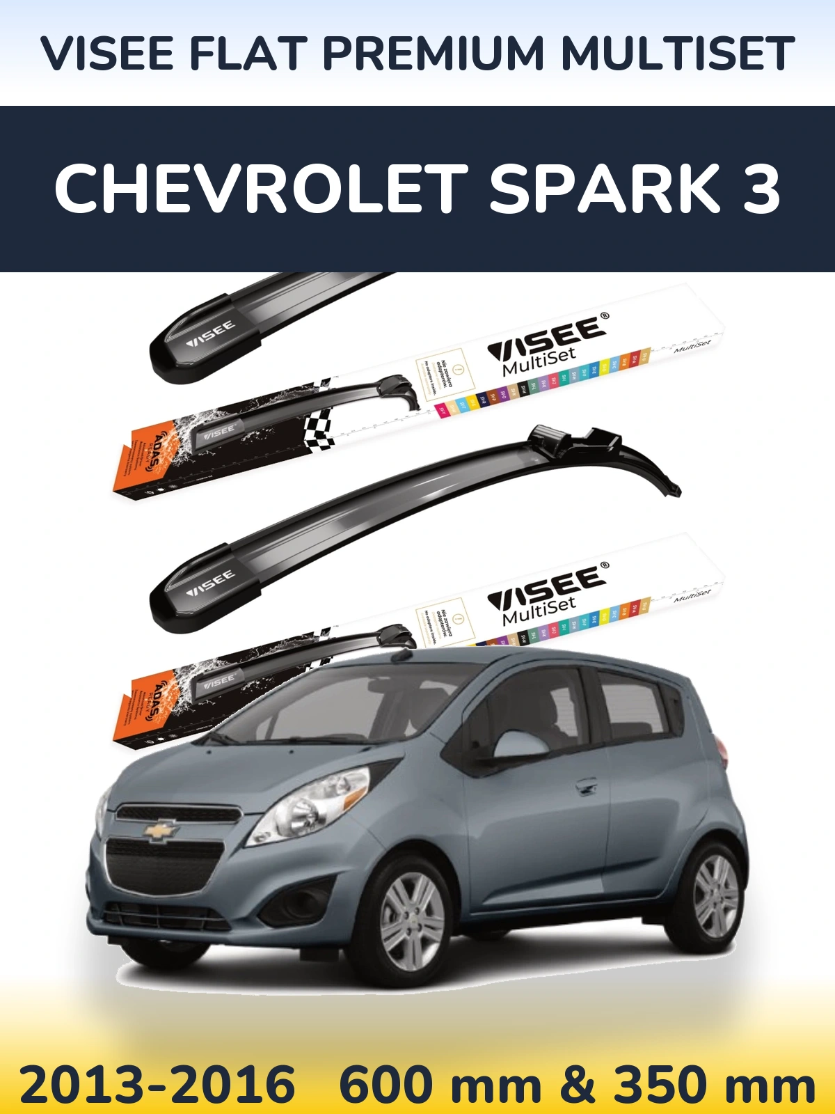Front wiper blade set VISEE FLAT PREMIUM MultiSet 600 & 350 mm for Chevrolet Spark 3 2013-2016