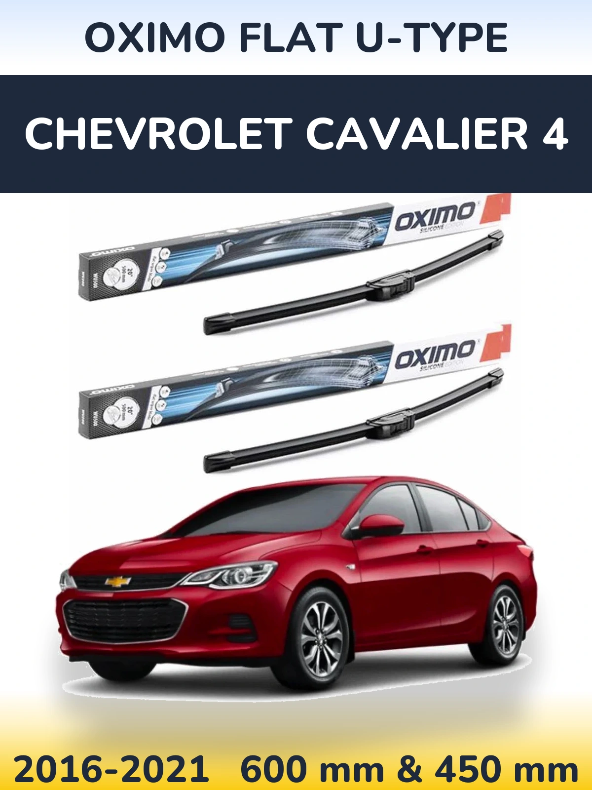 Комплект передних дворников Oximo Flat U-type 600 & 450 мм для Chevrolet Cavalier 4 2016-2021