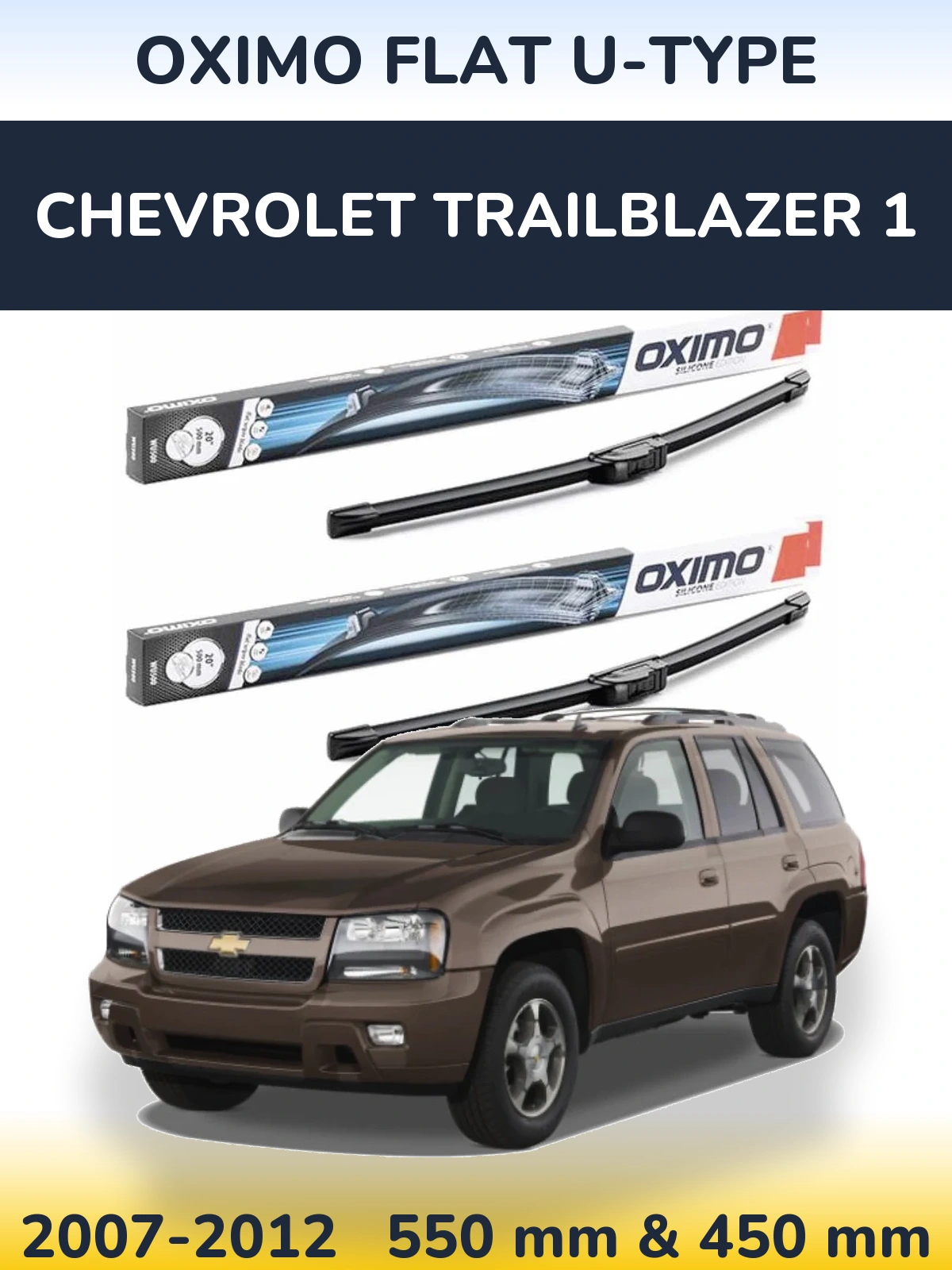 Комплект передних дворников Oximo Flat U-type 550 & 450 мм для Chevrolet TrailBlazer 1 2007-2012