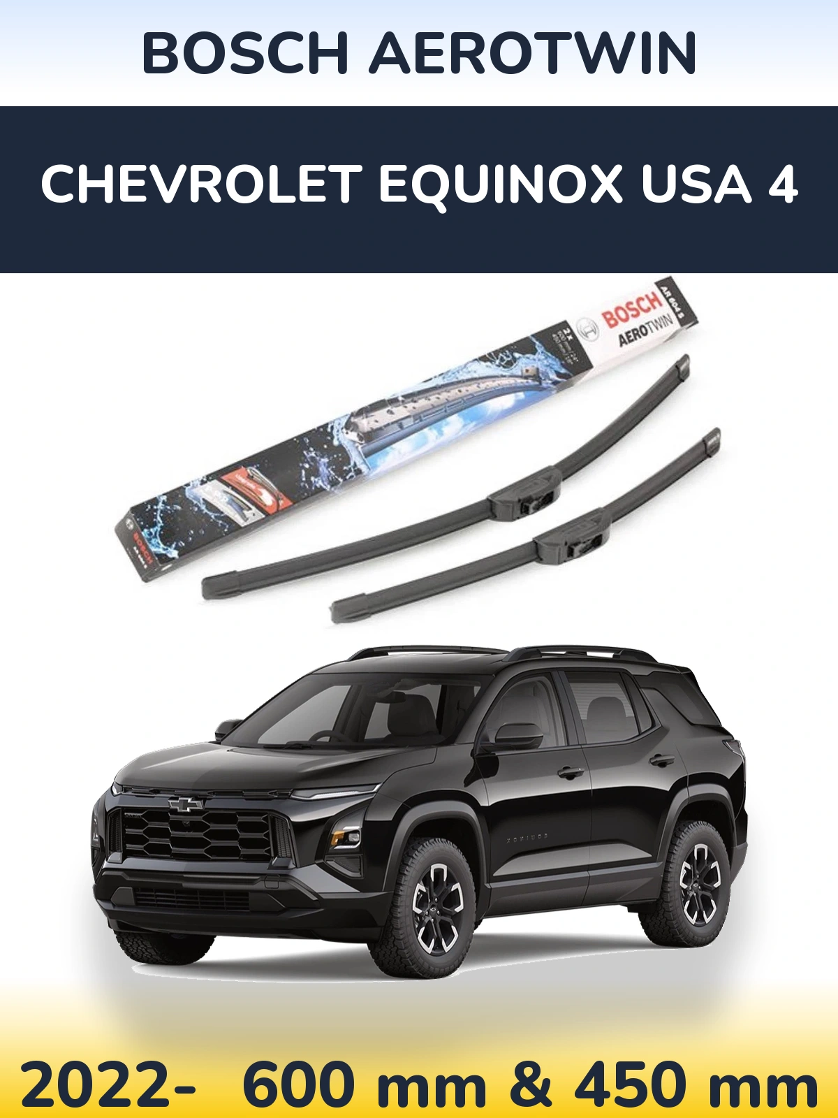 Комплект передніх щіток BOSCH AeroTwin 600 & 450 мм для Chevrolet Equinox USA 4 2022-2026