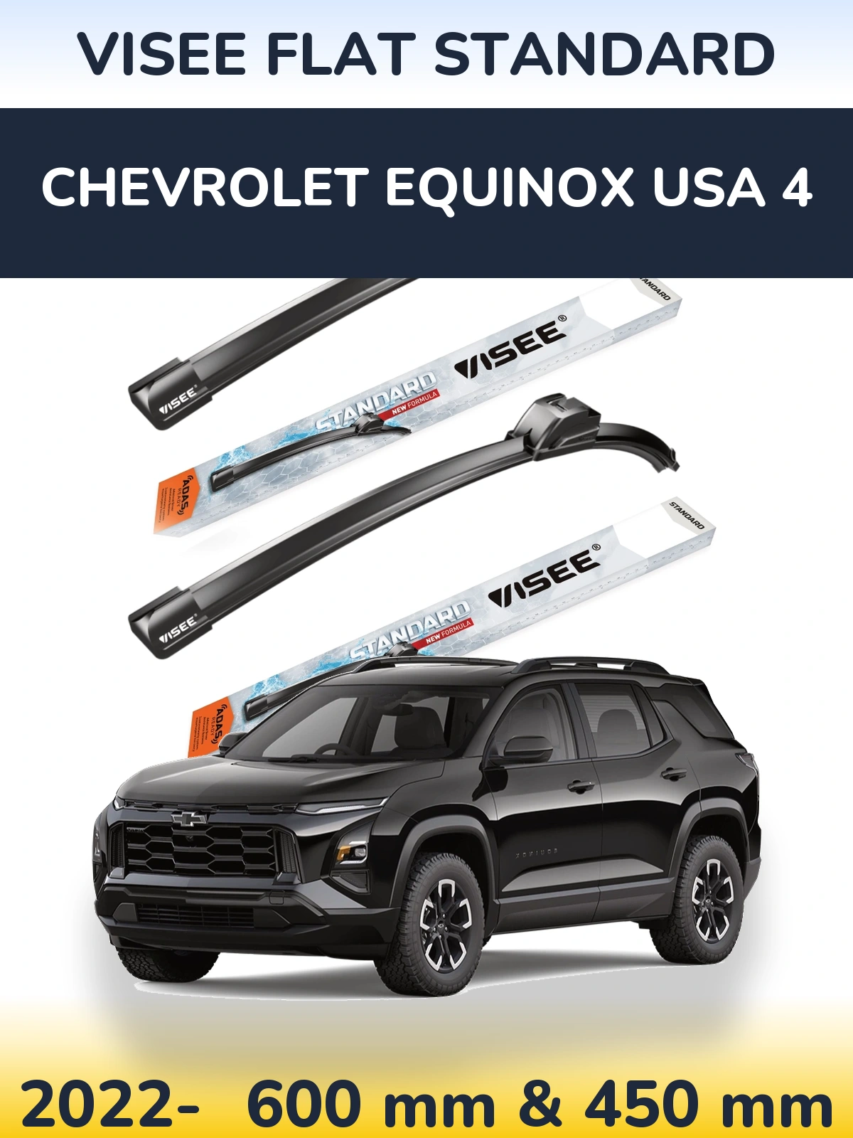Комплект передніх щіток VISEE FLAT STANDARD 600 & 450 мм для Chevrolet Equinox USA 4 2022-2026