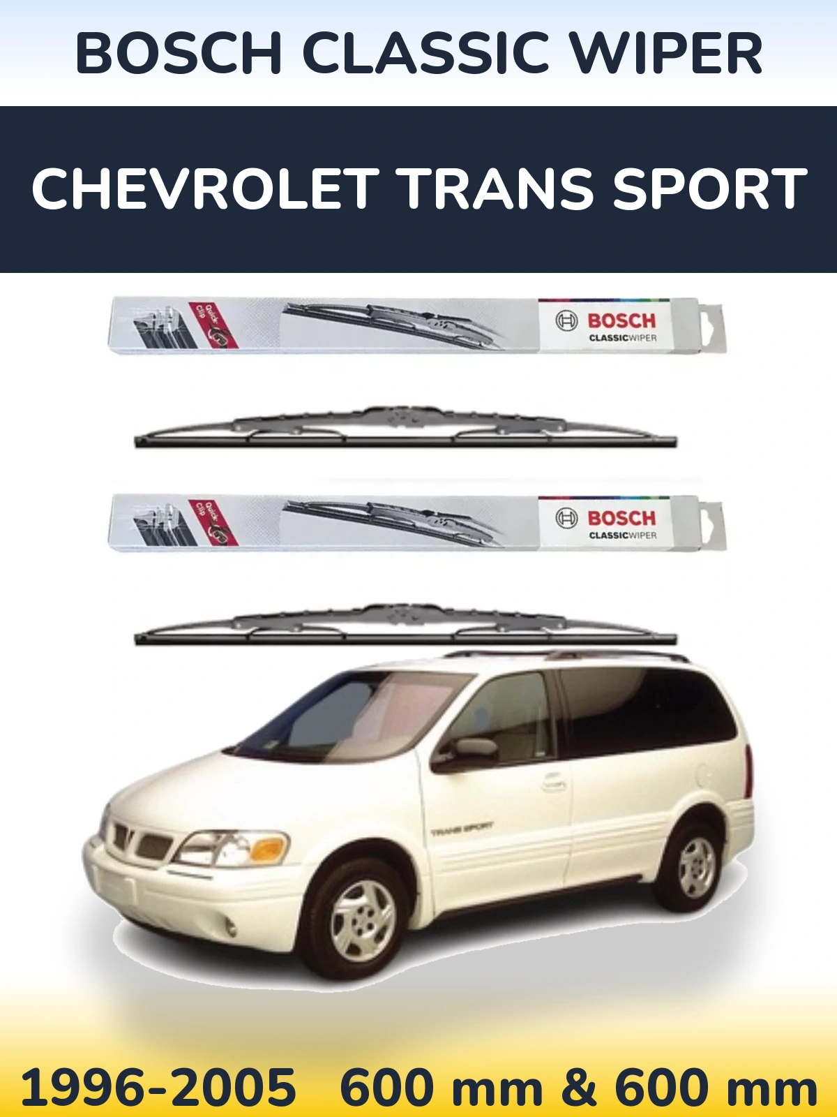 Комплект передніх щіток BOSCH Classic Wiper 600 & 600 мм для Chevrolet Trans Sport 1996-2005