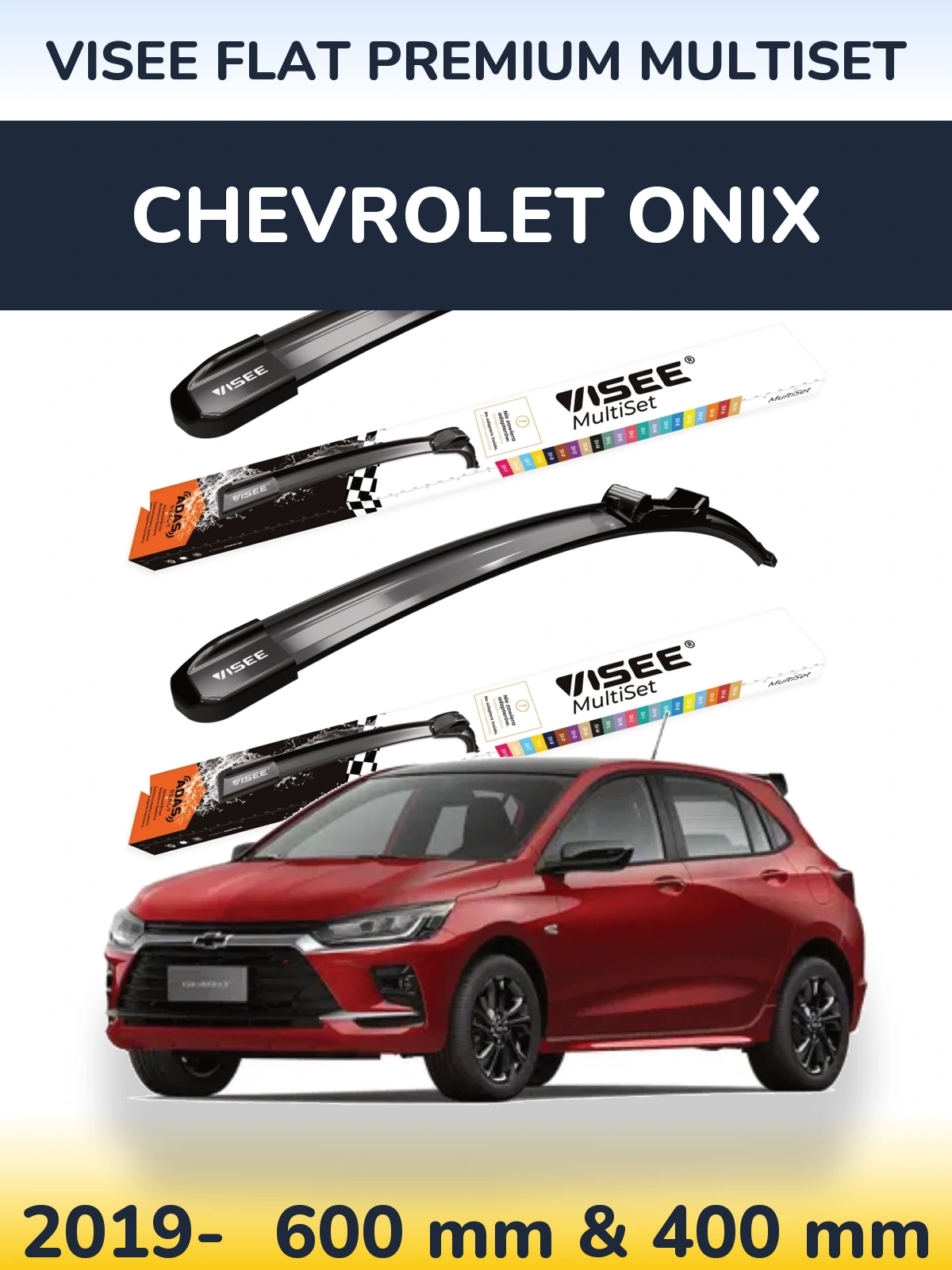 Front wiper blade set VISEE FLAT PREMIUM MultiSet 600 & 400 mm for Chevrolet Onix 2019-2026