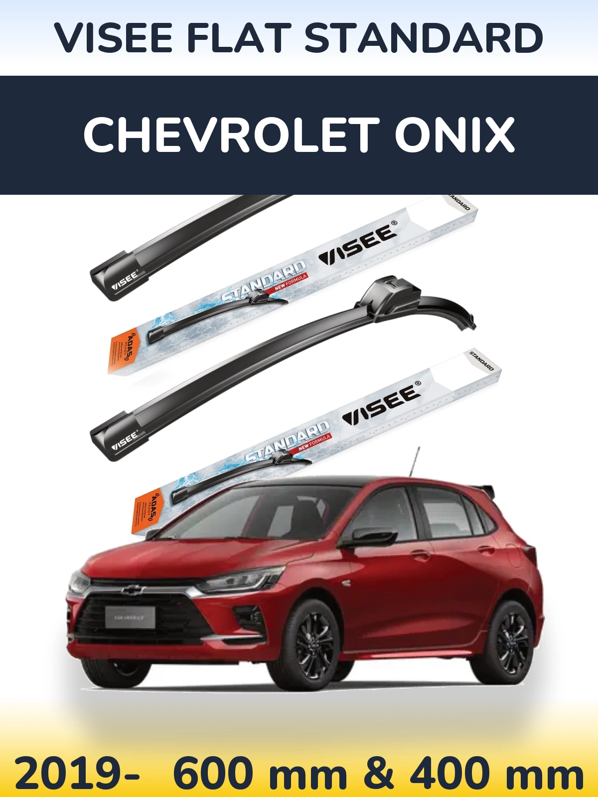 Комплект передніх щіток VISEE FLAT STANDARD 600 & 400 мм для Chevrolet Onix 2019-2026