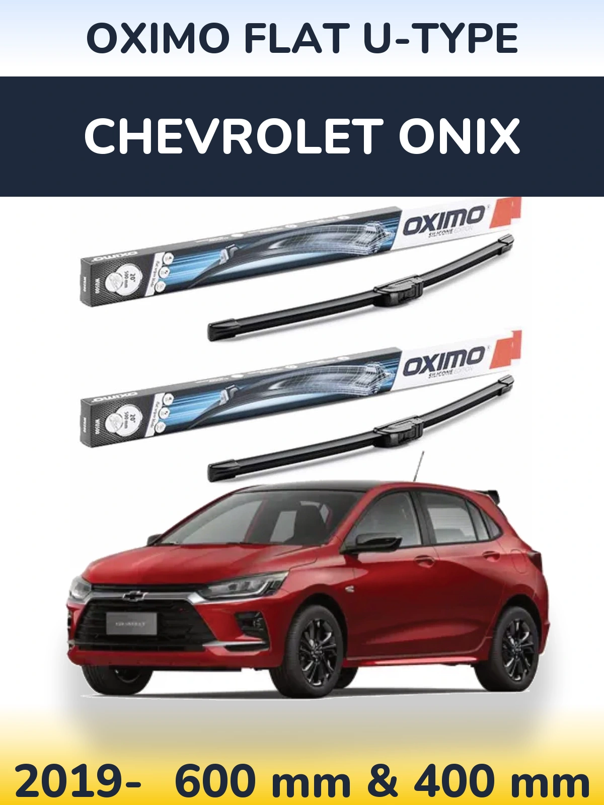 Комплект передніх щіток Oximo Flat U-type 600 & 400 мм для Chevrolet Onix 2019-2026