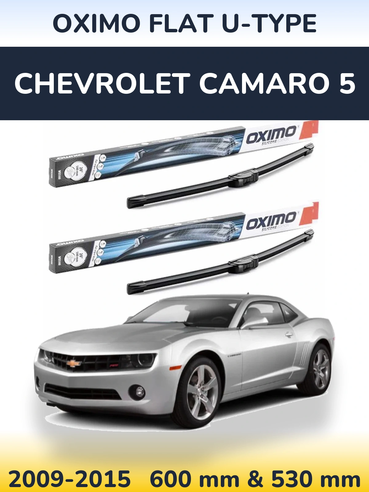 Комплект передних дворников Oximo Flat U-type 600 & 530 мм для Chevrolet Camaro 5 2009-2015
