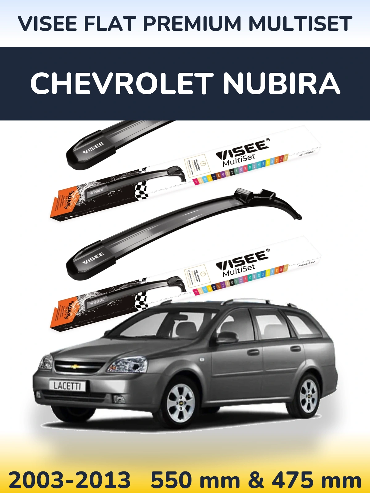 Torkarblad VISEE FLAT PREMIUM MultiSet för Chevrolet Nubira