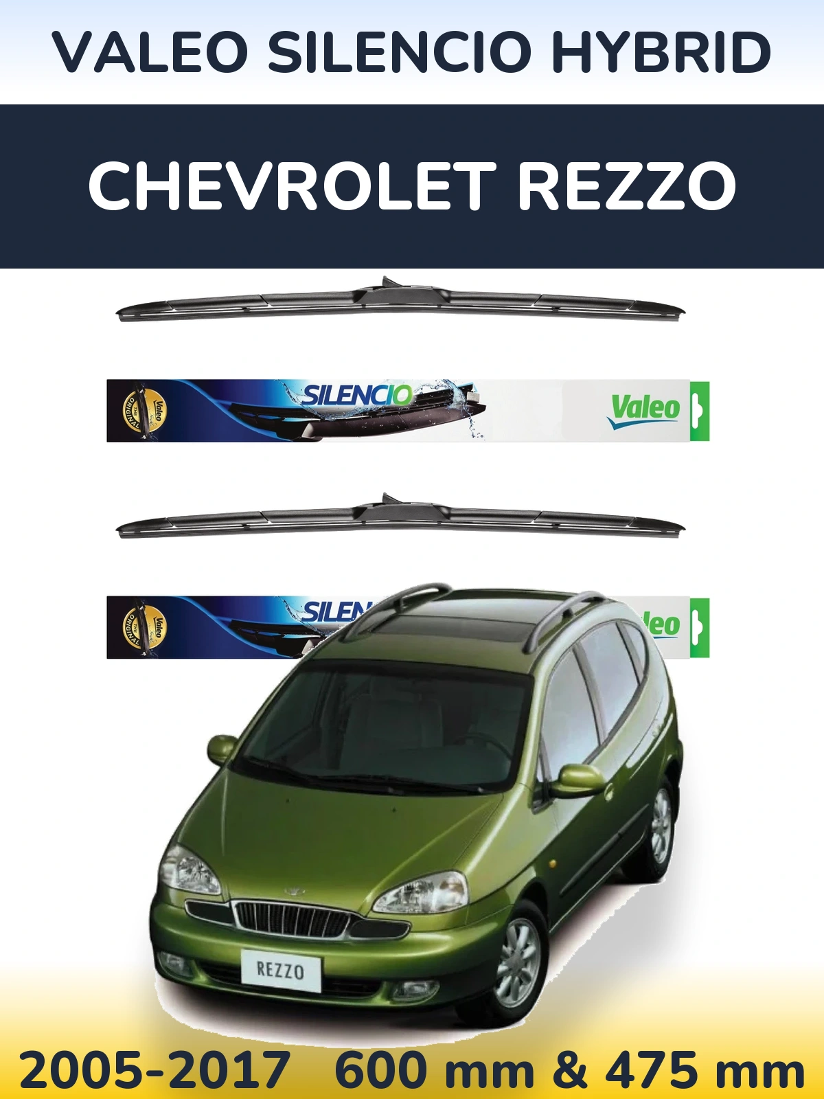 Комплект передних дворников Valeo Silencio Hybrid 600 & 475 мм для Chevrolet Rezzo 2005-2017