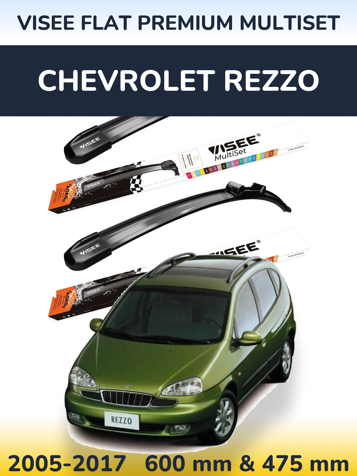 Torkarblad VISEE FLAT PREMIUM MultiSet för Chevrolet Rezzo