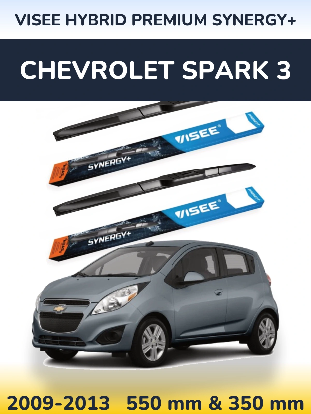 Front wiper blade set VISEE HYBRID PREMIUM SYNERGY+ 550 & 350 mm for Chevrolet Spark 3 2009-2013