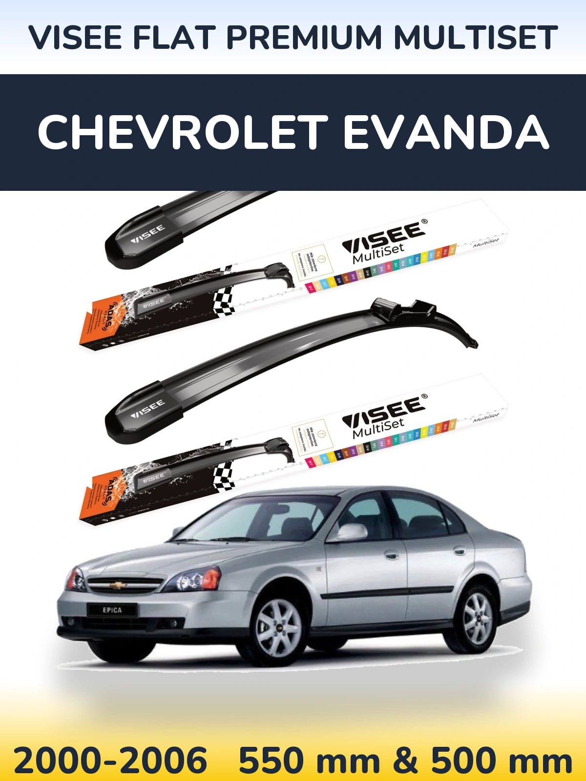 Torkarblad VISEE FLAT PREMIUM MultiSet för Chevrolet Evanda
