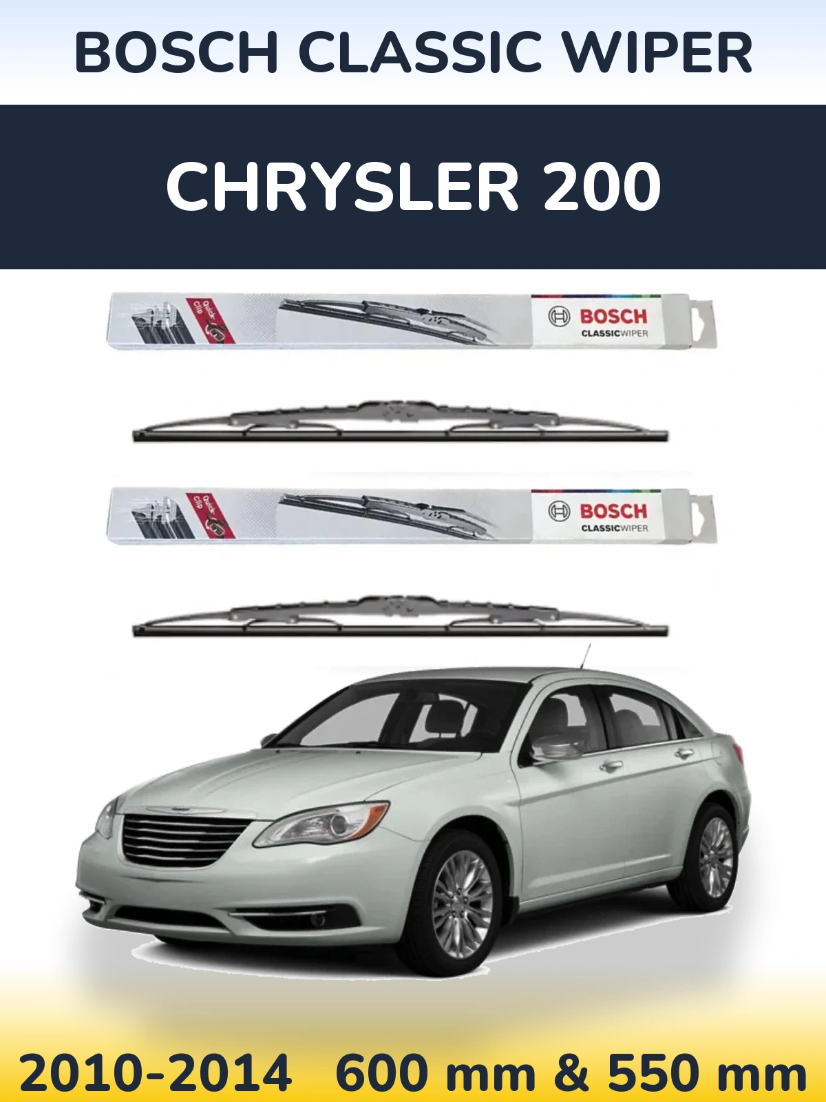 Комплект передніх щіток BOSCH Classic Wiper 600 & 550 мм для Chrysler 200 2010-2014