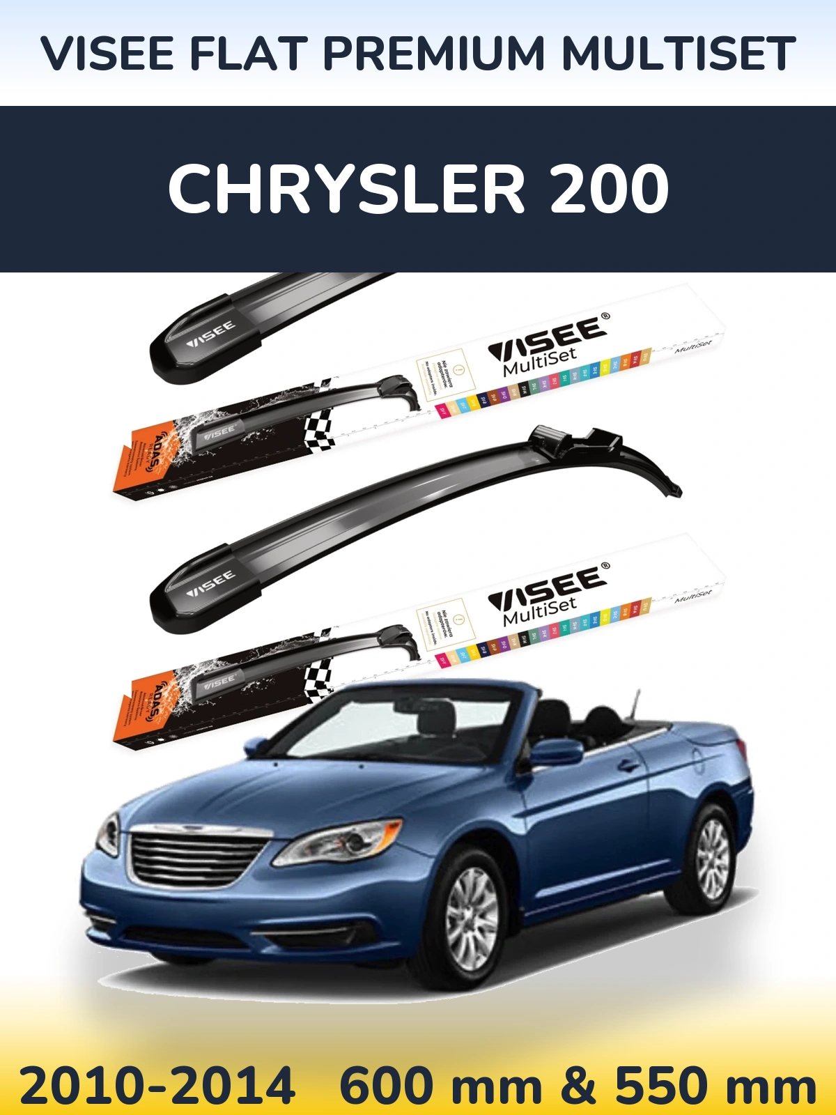 Front wiper blade set VISEE FLAT PREMIUM MultiSet 600 & 550 mm for Chrysler 200 2010-2014