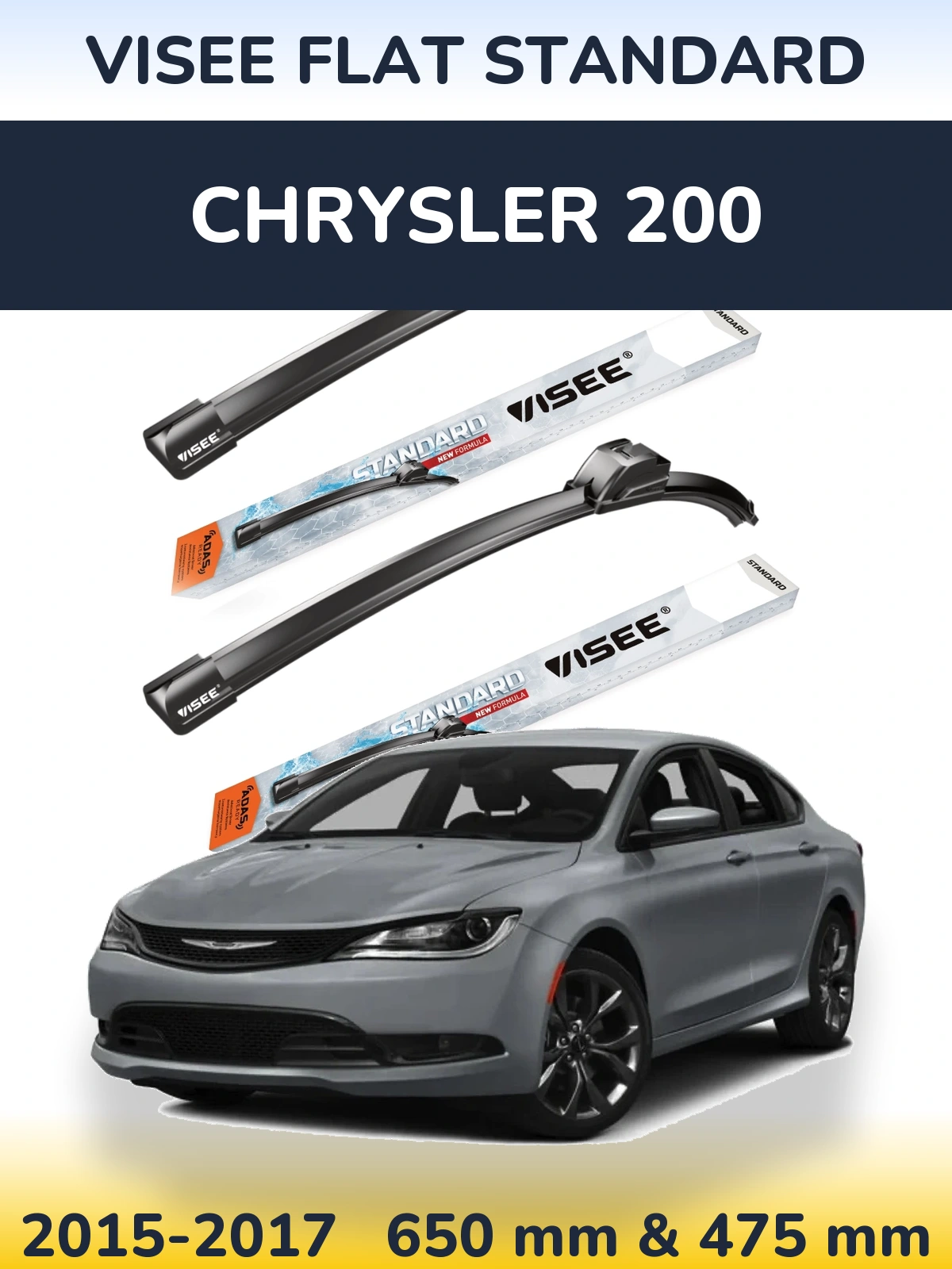 Комплект передних дворников VISEE FLAT STANDARD 650 & 475 мм для Chrysler 200 2015-2017
