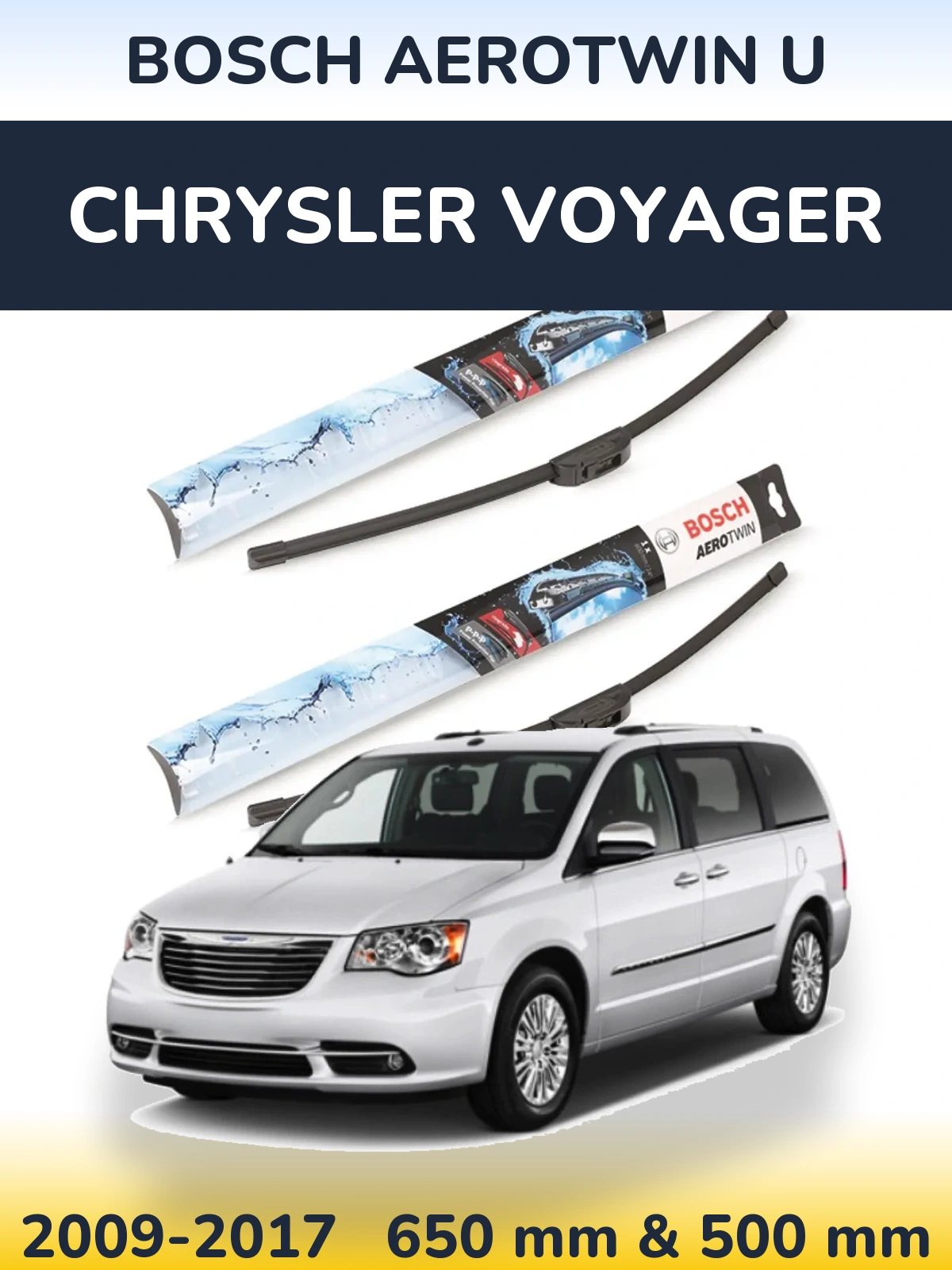 Комплект передних дворников BOSCH AeroTwin U 650 & 500 мм для Chrysler Voyager 2009-2017