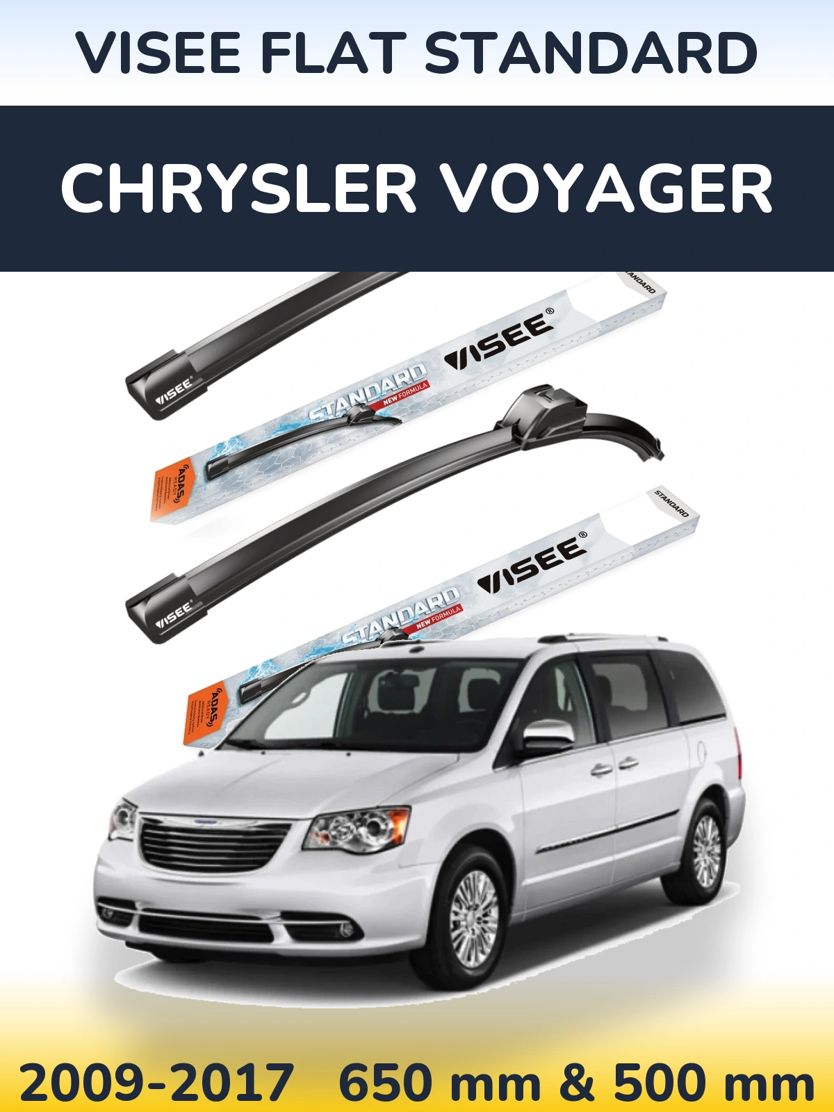 Комплект передніх щіток VISEE FLAT STANDARD 650 & 500 мм для Chrysler Voyager 2009-2017
