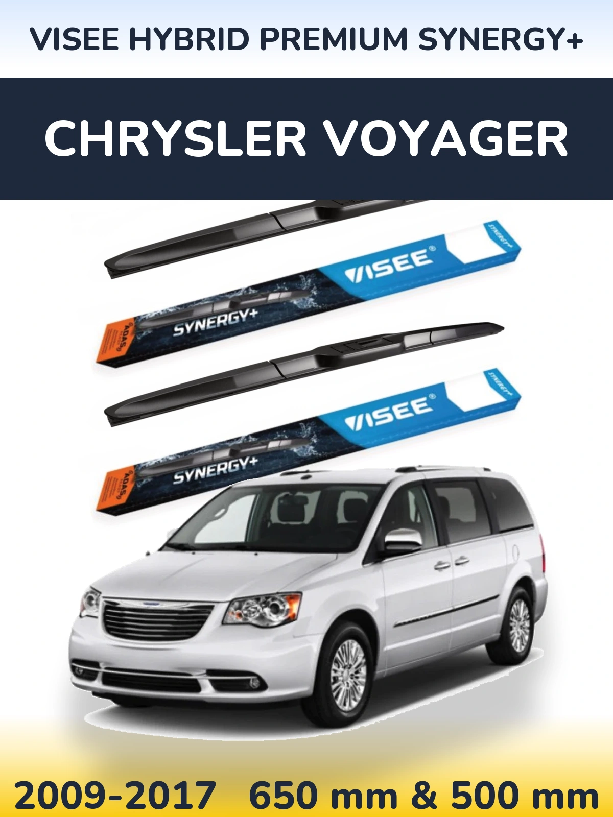 Комплект передних дворников VISEE HYBRID PREMIUM SYNERGY+ 650 & 500 мм для Chrysler Voyager 2009-2017