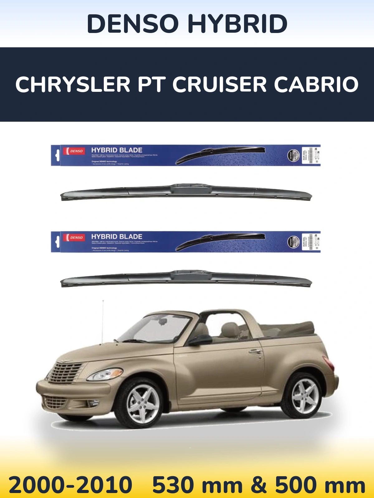 Комплект передних дворников Denso Hybrid 530 & 500 мм для Chrysler PT Cruiser Cabrio 2000-2010