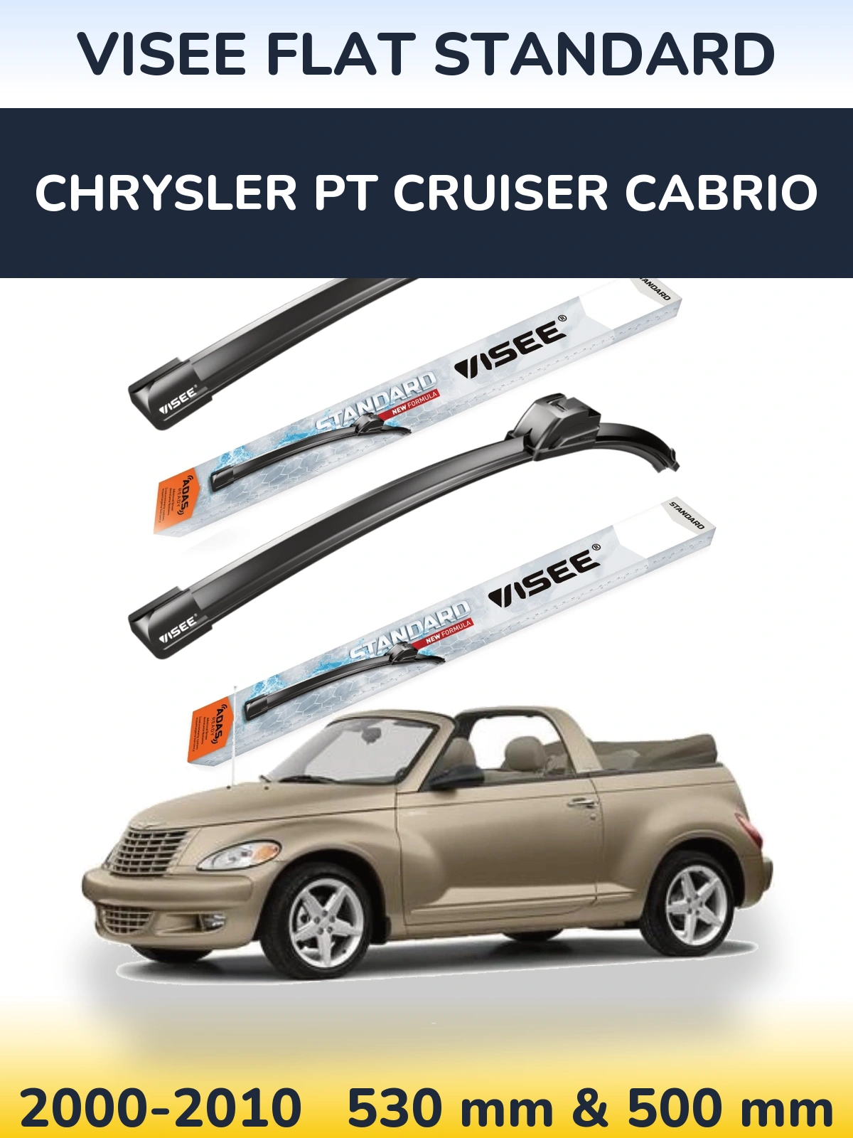 Комплект передніх щіток VISEE FLAT STANDARD 530 & 500 мм для Chrysler PT Cruiser Cabrio 2000-2010