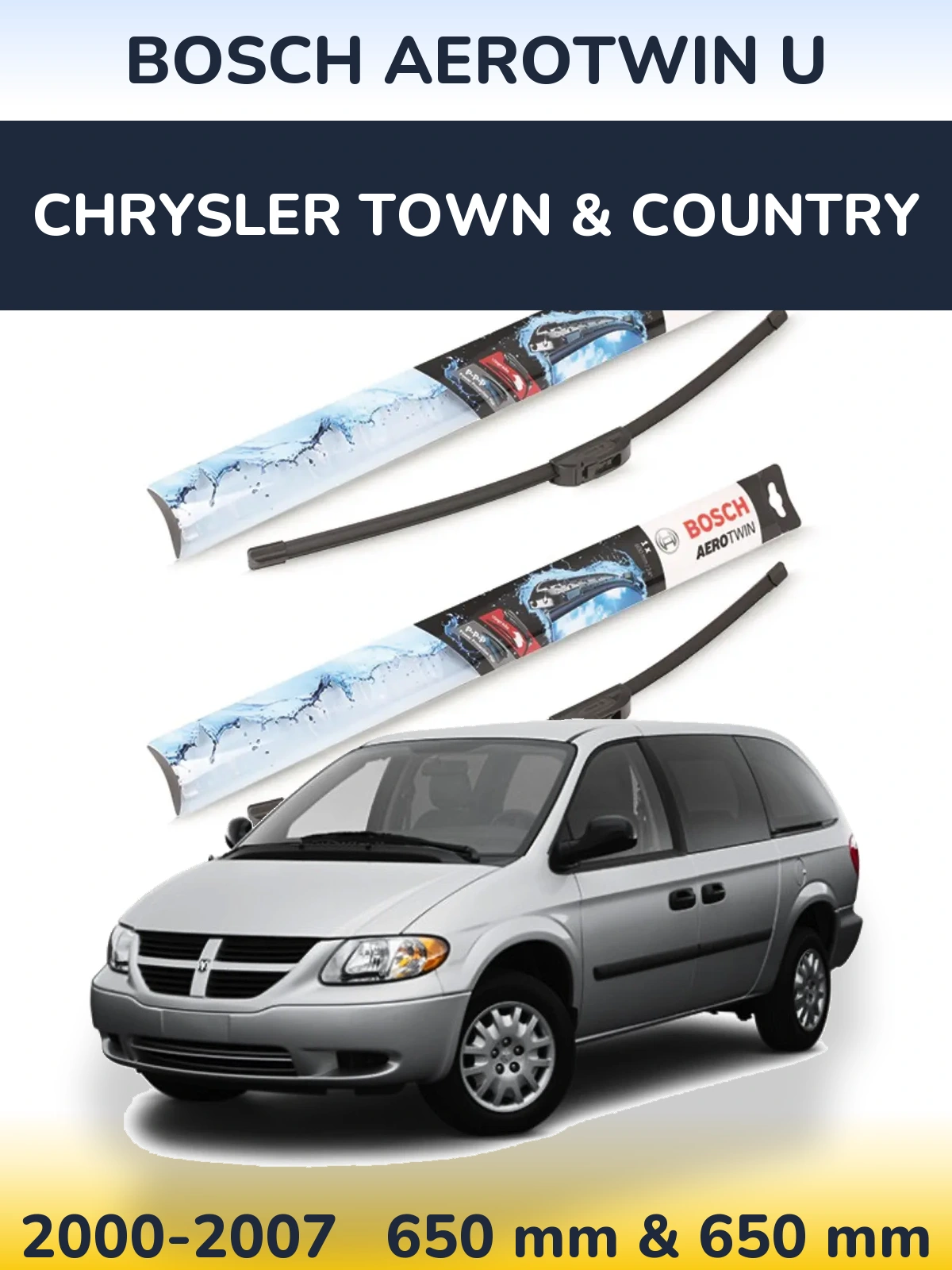 Комплект передних дворников BOSCH AeroTwin U 650 & 650 мм для Chrysler Town & Country 2000-2007