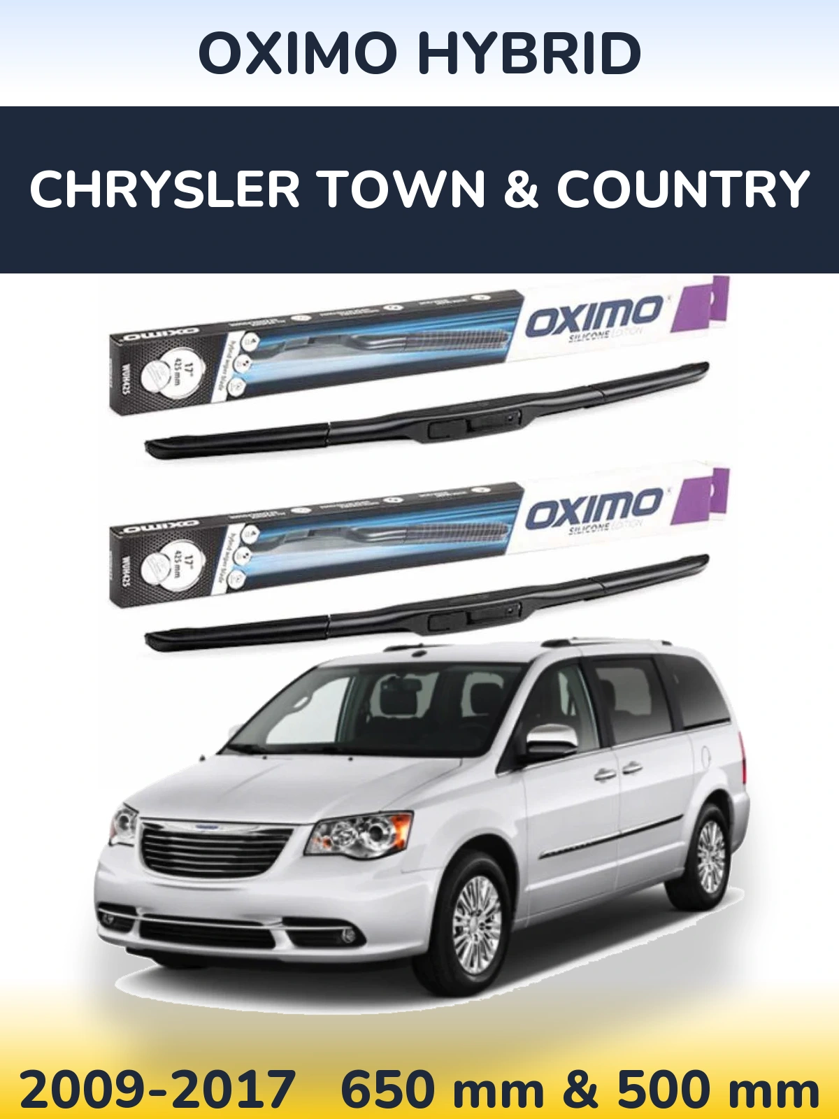 Комплект передніх щіток Oximo Hybrid 650 & 500 мм для Chrysler Town & Country 2009-2017
