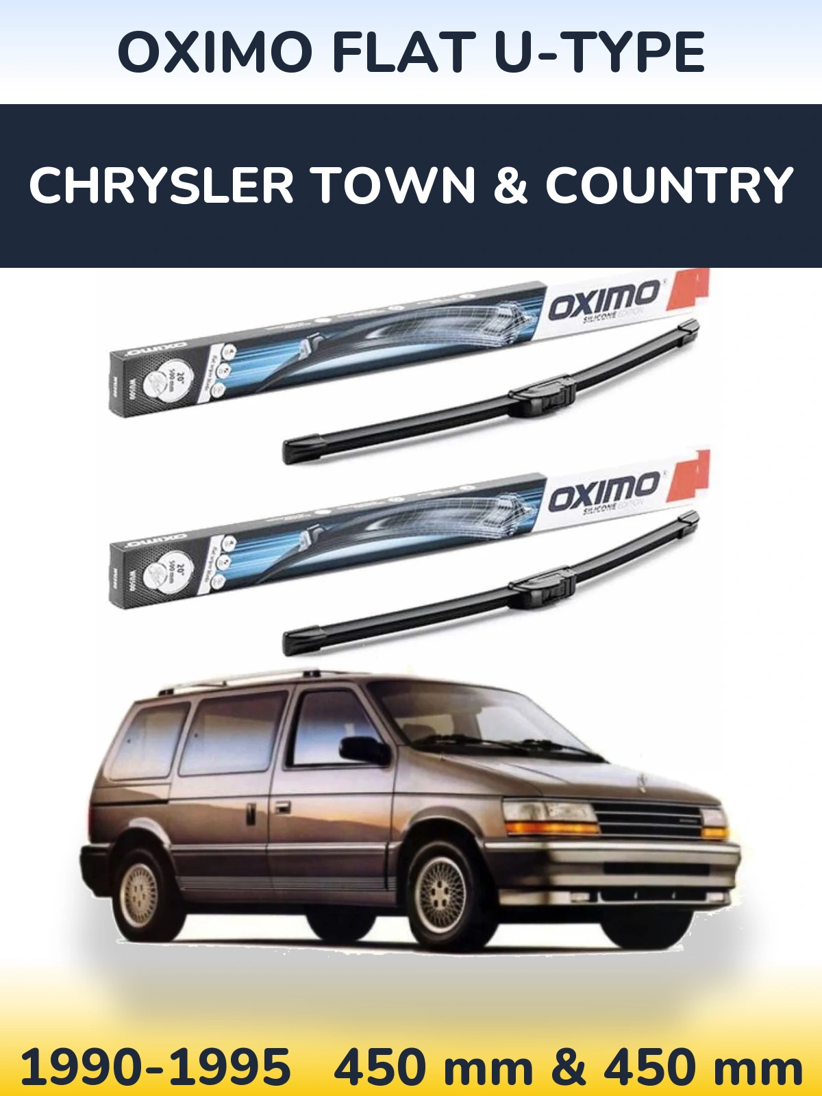 Комплект передних дворников Oximo Flat U-type 450 & 450 мм для Chrysler Town & Country 1990-1995