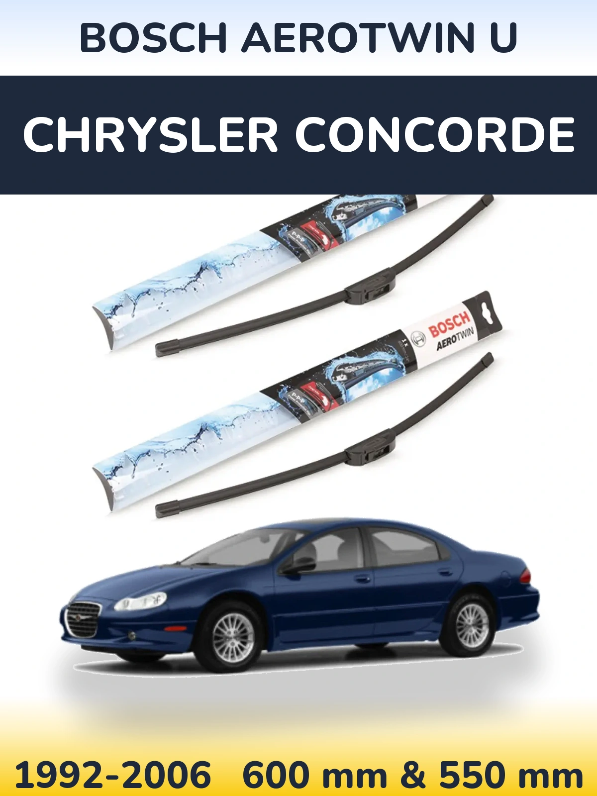 Комплект передніх щіток BOSCH AeroTwin U 600 & 550 мм для Chrysler Concorde 1992-2006