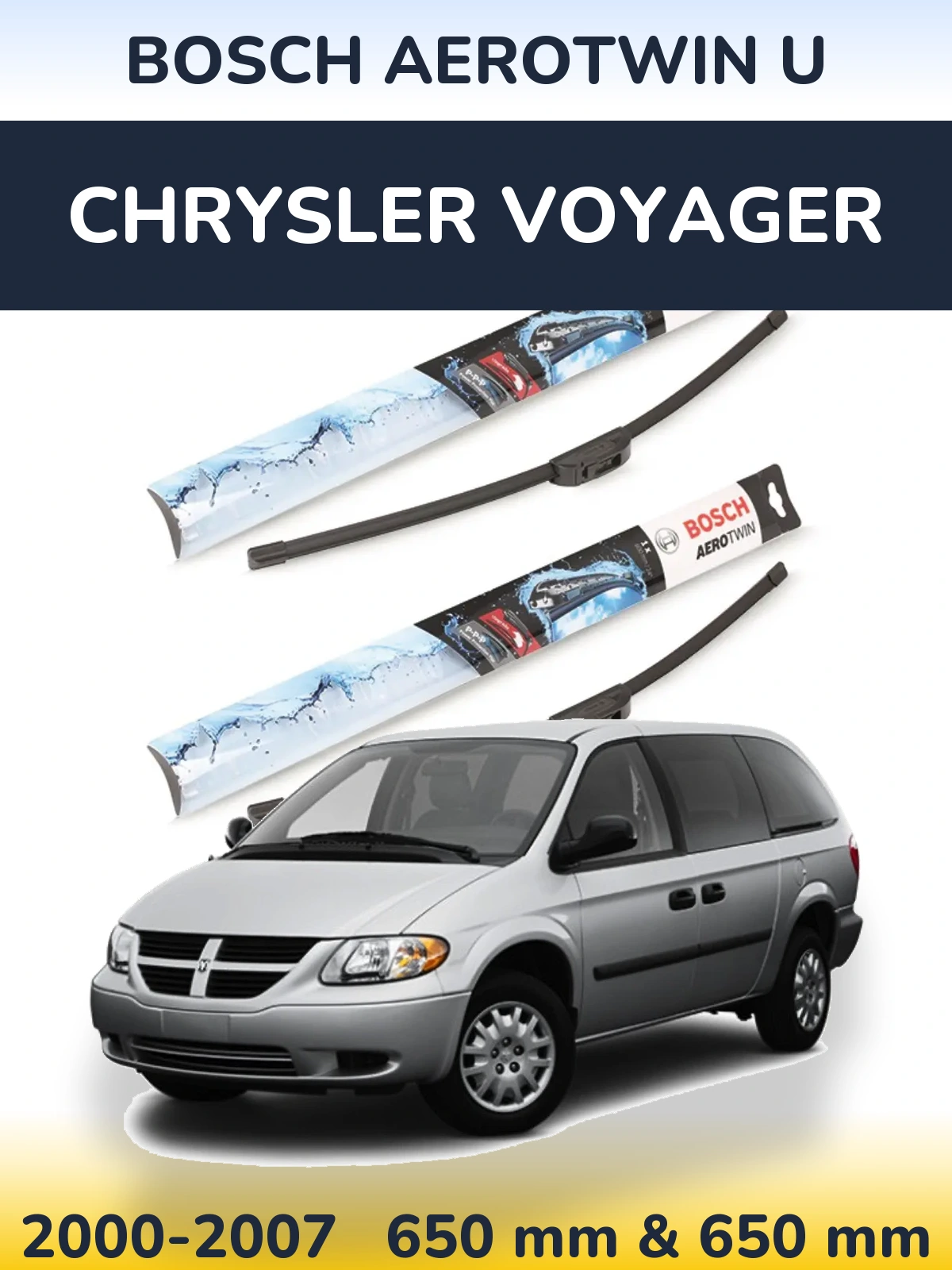 Комплект передних дворников BOSCH AeroTwin U 650 & 650 мм для Chrysler Voyager 2000-2007