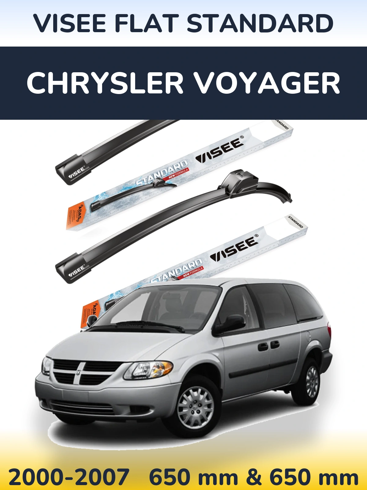 Комплект передних дворников VISEE FLAT STANDARD 650 & 650 мм для Chrysler Voyager 2000-2007