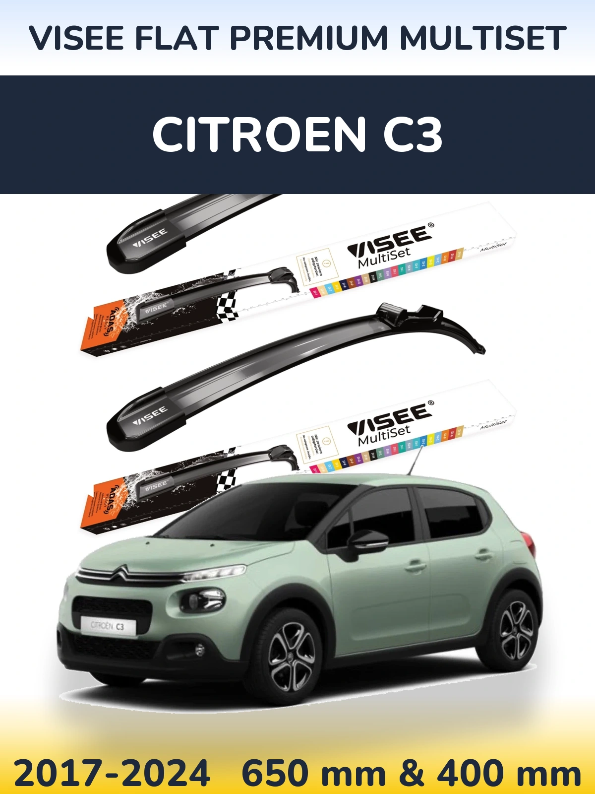 Torkarblad VISEE FLAT PREMIUM MultiSet för Citroen C3