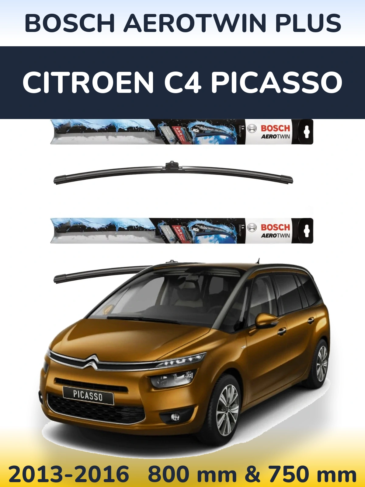 Комплект передних дворников BOSCH AeroTwin Plus 800 & 750 мм для Citroen C4 Picasso 2013-2016