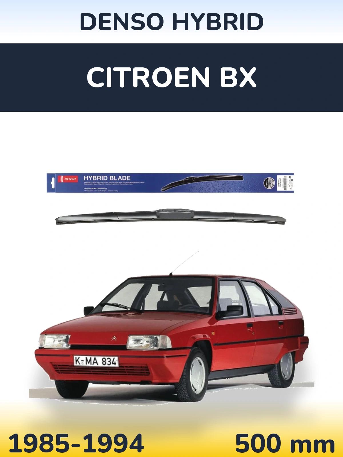 Front wiper blade Denso Hybrid 500 mm for Citroen BX 1985-1994