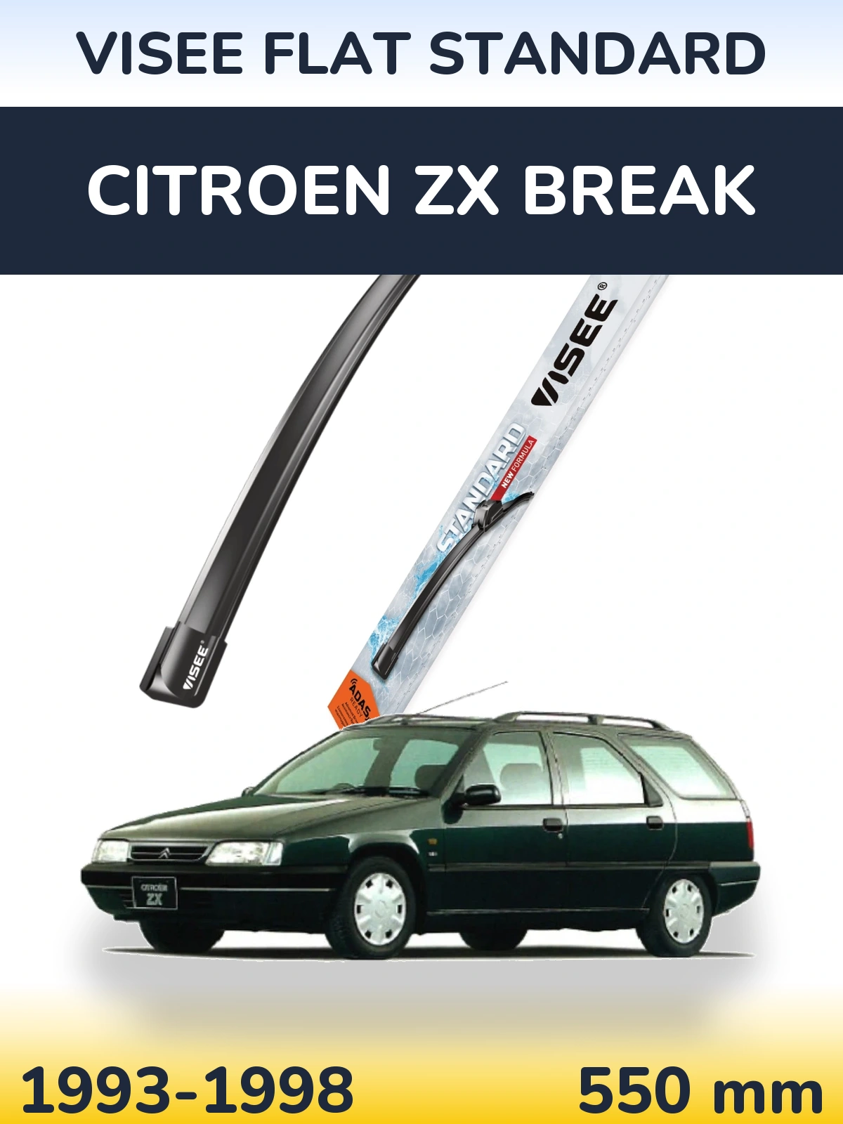 Front wiper blade VISEE FLAT STANDARD 550 mm for Citroen ZX Break 1993-1998