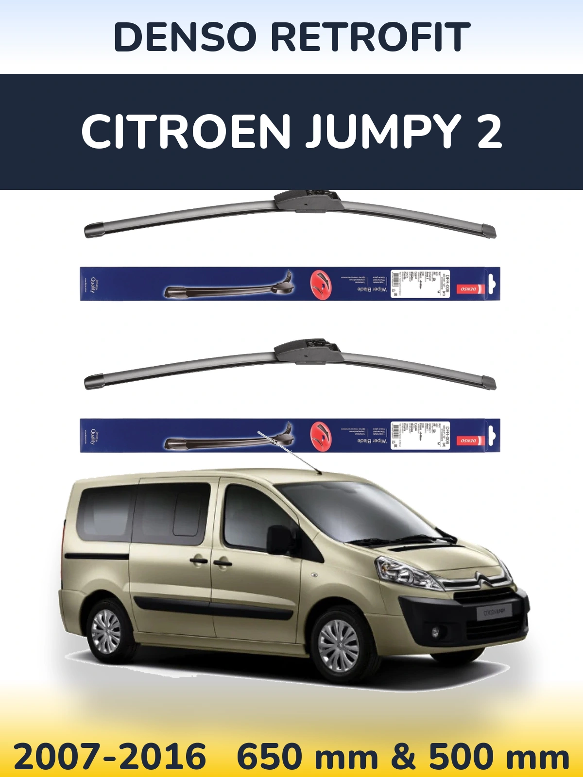 Комплект передніх щіток Denso Retrofit 650 & 500 мм для Citroen Jumpy 2 2007-2016