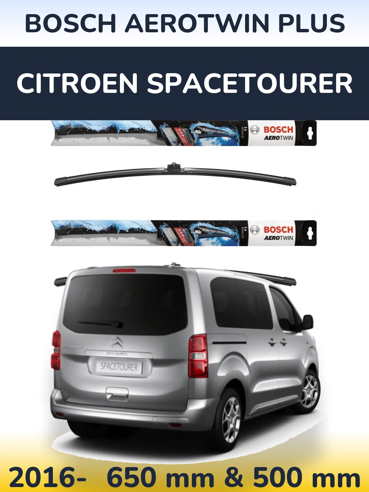 Комплект передніх щіток BOSCH AeroTwin Plus 650 & 500 мм для Citroen SpaceTourer 2016-2026