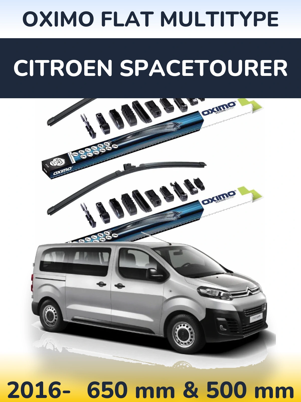 Комплект передніх щіток Oximo Flat MultiТипe 650 & 500 мм для Citroen SpaceTourer 2016-2026