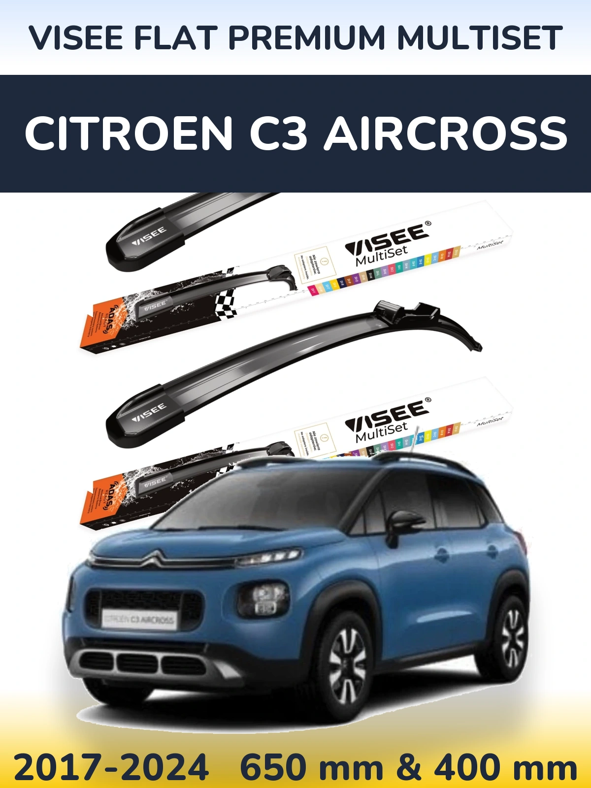 Torkarblad VISEE FLAT PREMIUM MultiSet för Citroen C3 Aircross
