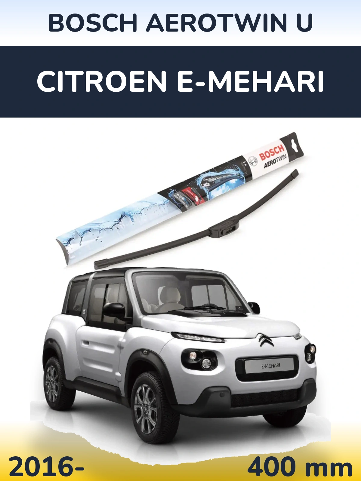 Передня щітка BOSCH AeroTwin U 400 мм для Citroen E-Mehari 2016-2026