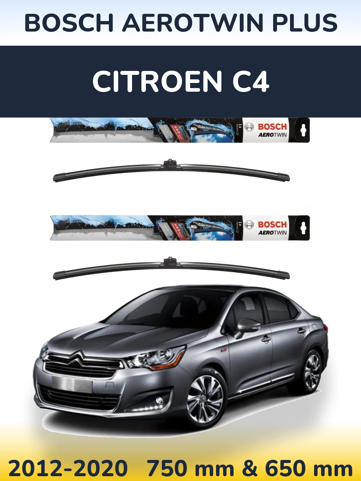 Комплект передних дворников BOSCH AeroTwin Plus 750 & 650 мм для Citroen C4 2012-2020