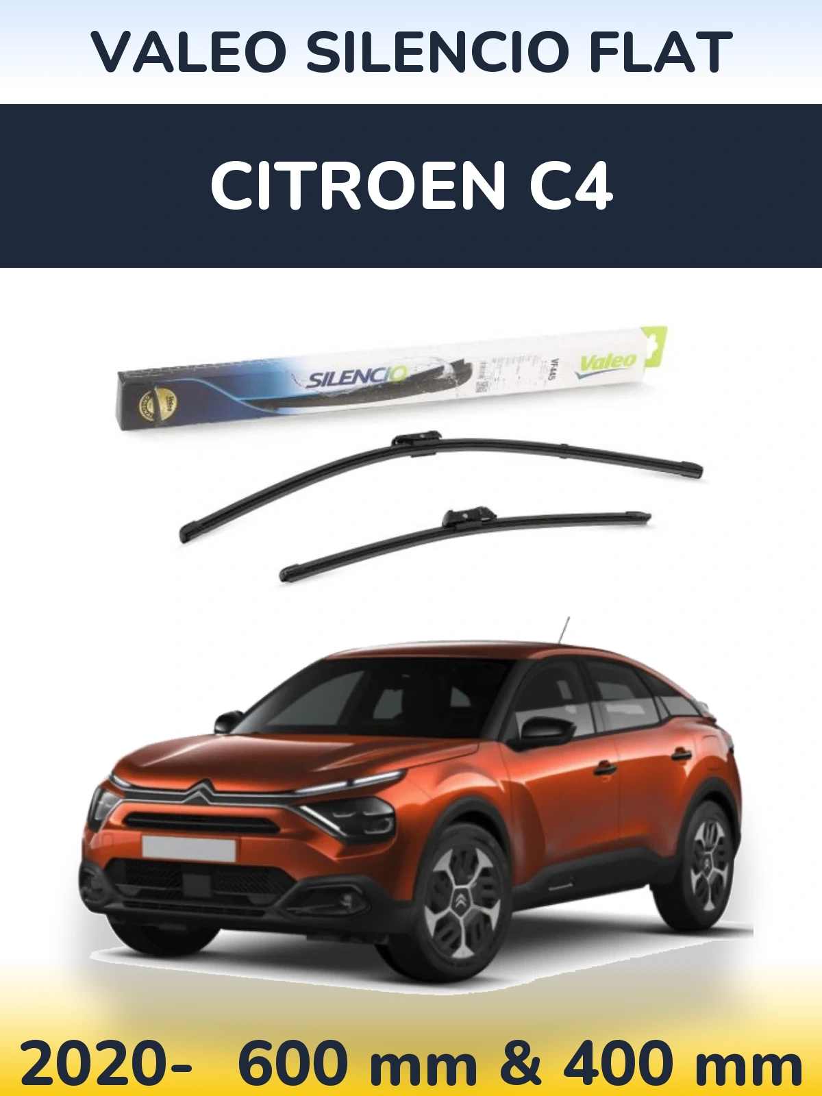 Комплект передніх щіток Valeo Silencio Flat 600 & 400 мм для Citroen C4 2020-2026
