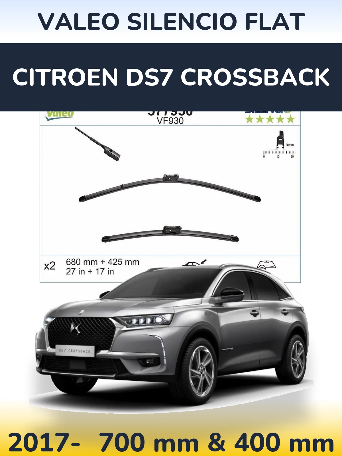 Torkarblad Valeo Silencio Flat för Citroen DS7 Crossback