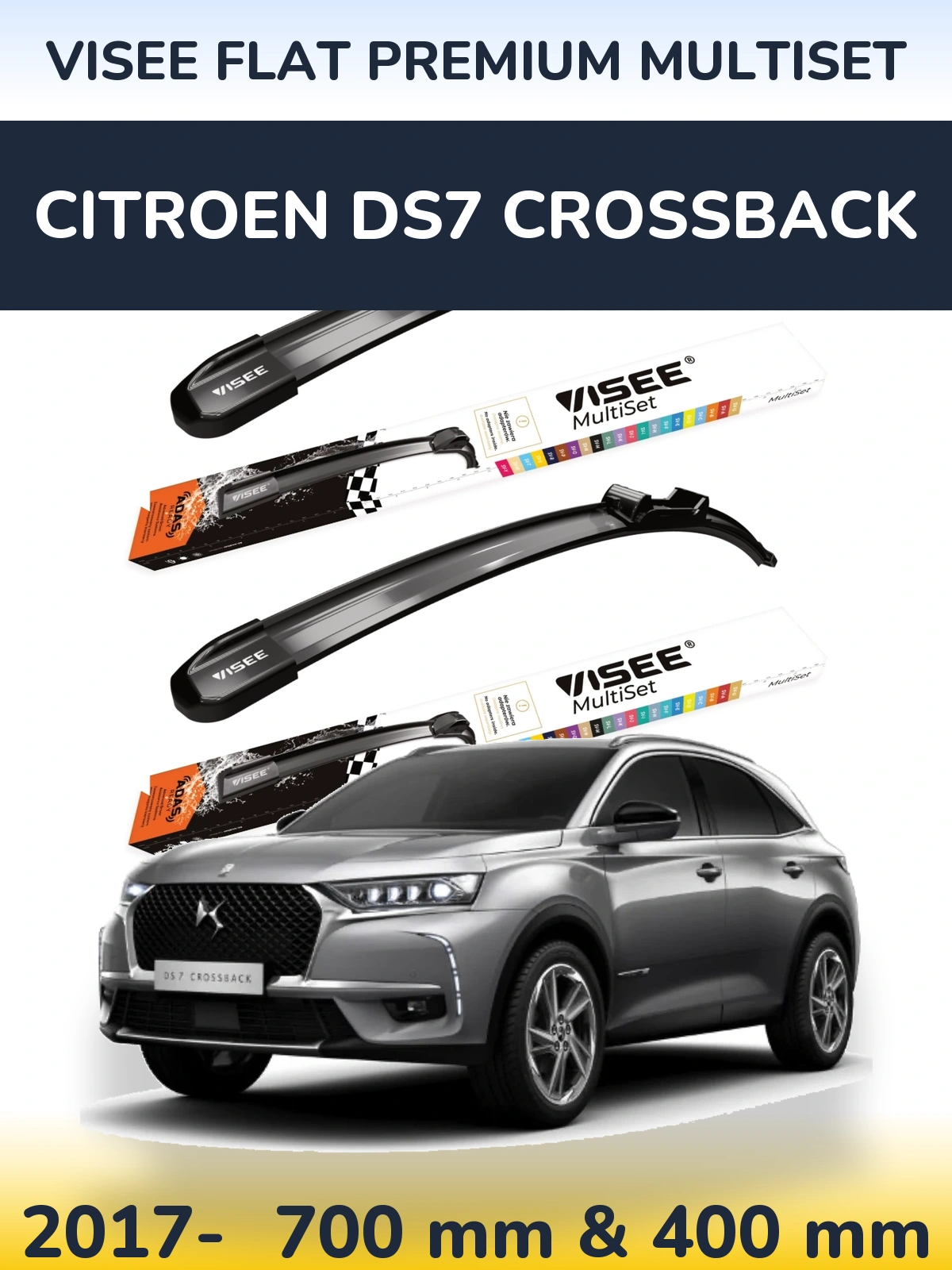 Torkarblad VISEE FLAT PREMIUM MultiSet för Citroen DS7 Crossback