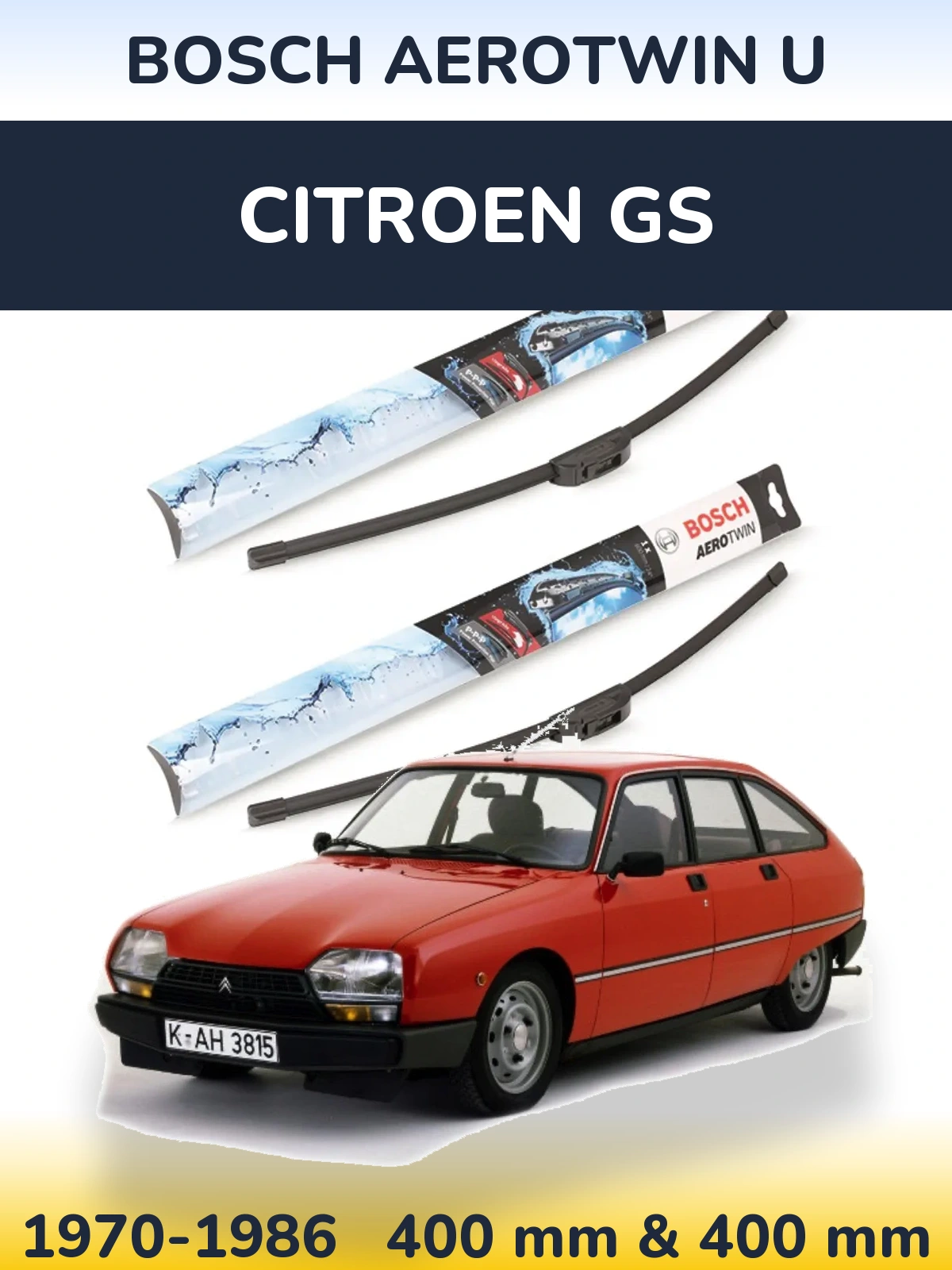 Комплект передніх щіток BOSCH AeroTwin U 400 & 400 мм для Citroen GS 1970-1986