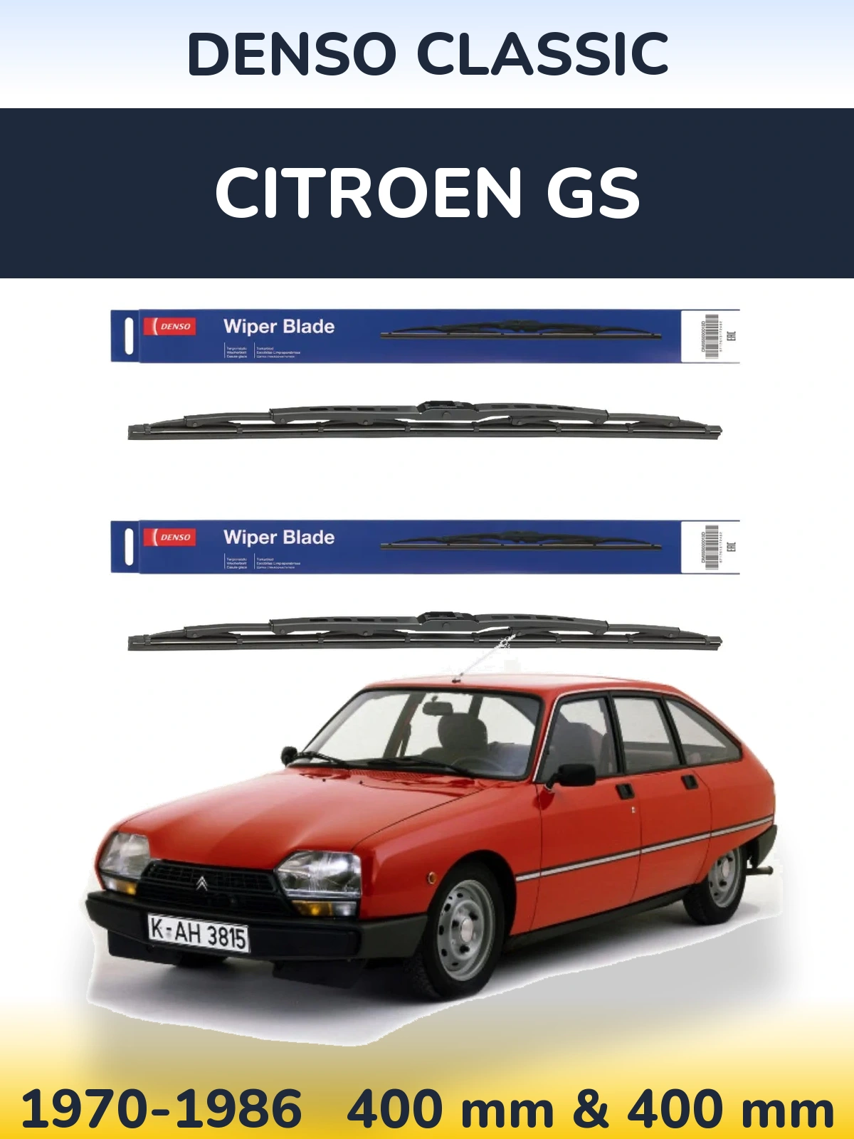 Комплект передніх щіток Denso Classic 400 & 400 мм для Citroen GS 1970-1986