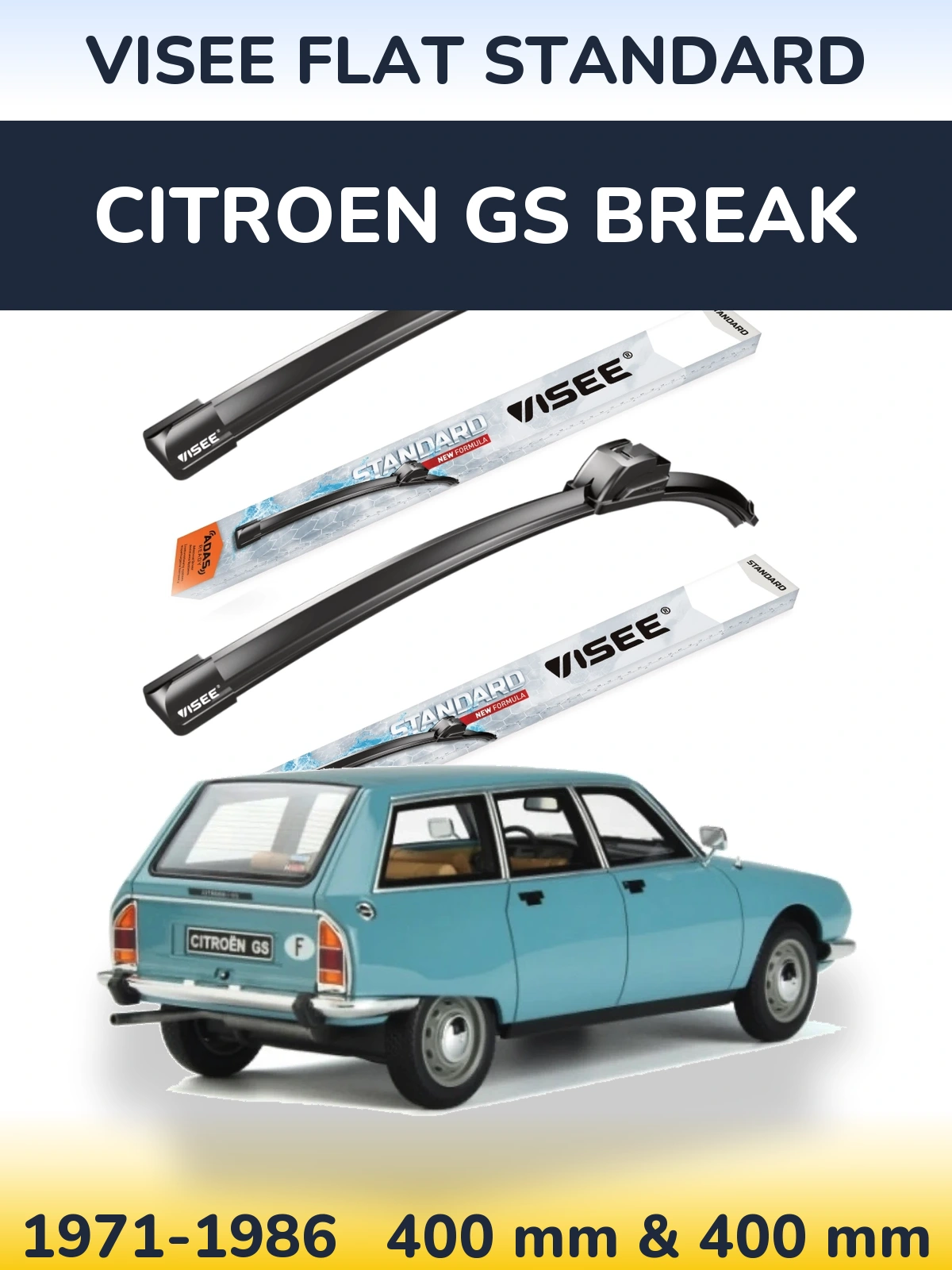 Комплект передних дворников VISEE FLAT STANDARD 400 & 400 мм для Citroen GS Break 1971-1986