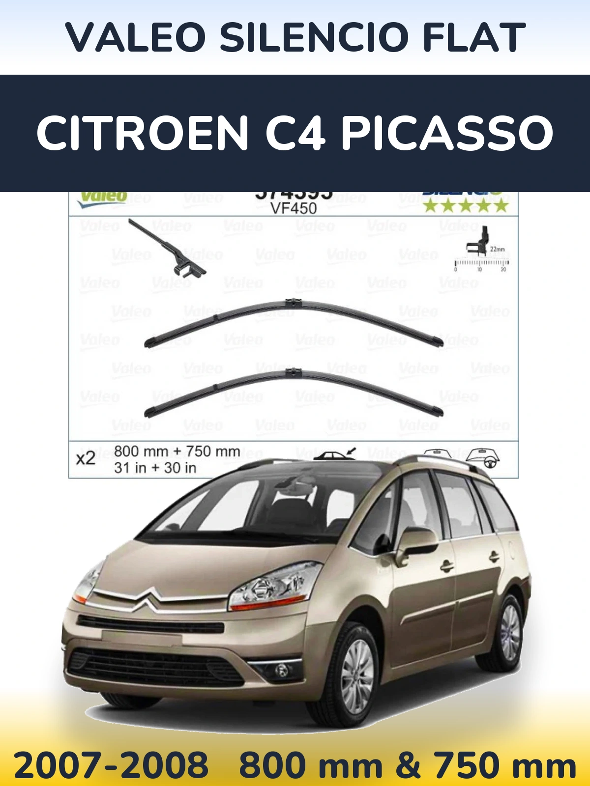 Torkarblad Valeo Silencio Flat för Citroen C4 Picasso