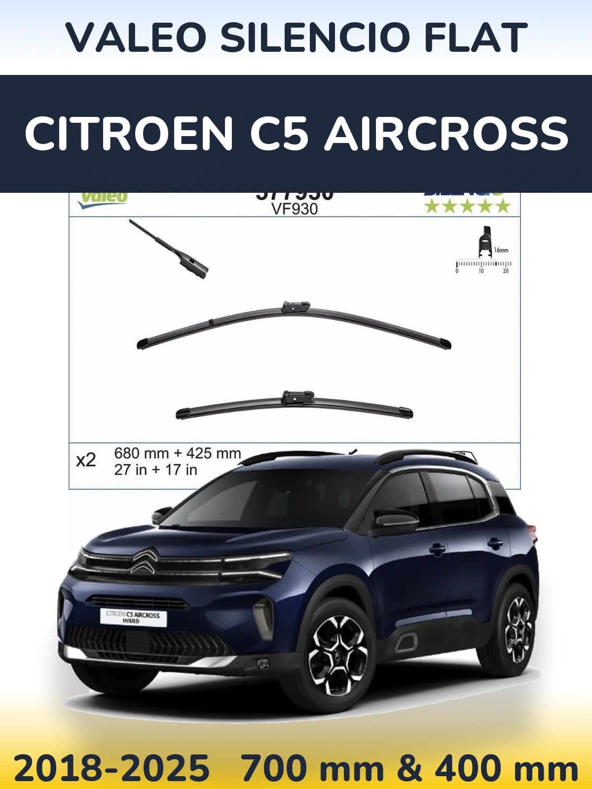 Torkarblad Valeo Silencio Flat för Citroen C5 Aircross