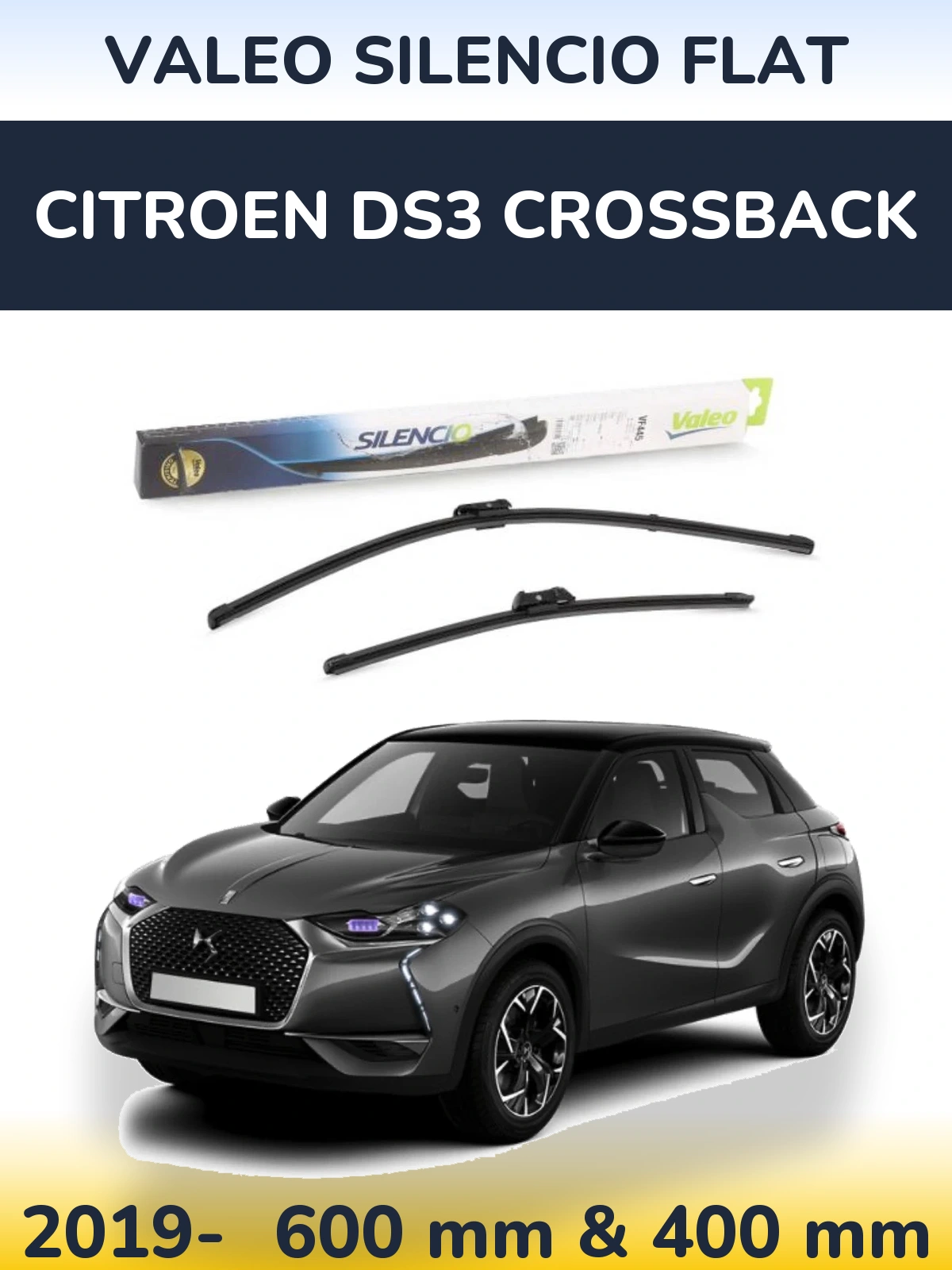 Комплект передних дворников Valeo Silencio Flat 600 & 400 мм для Citroen DS3 Crossback 2019-2026